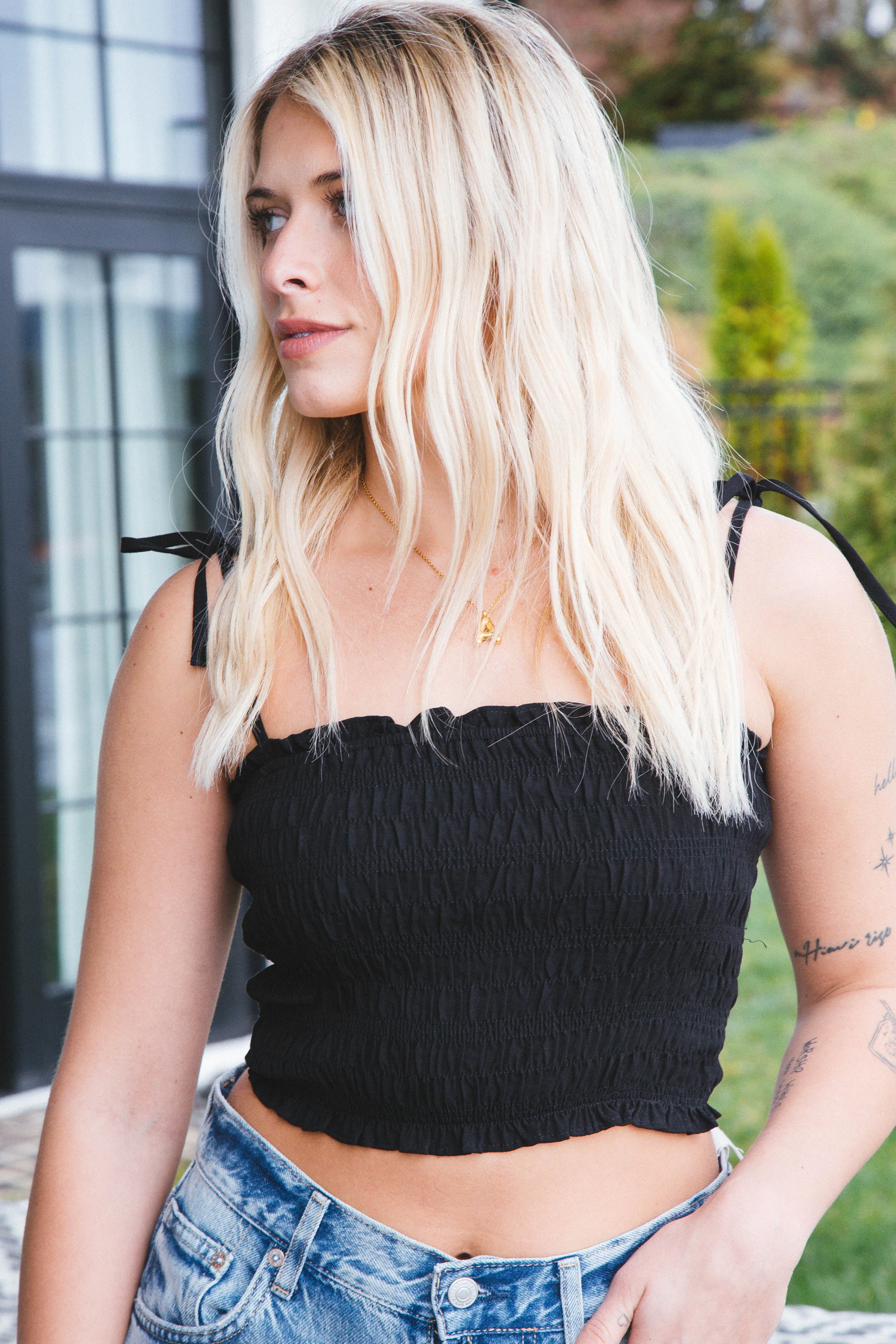 Isabella Smocked Crop Top, Black sold by North & Main Clothing Company product image thumbnail 4