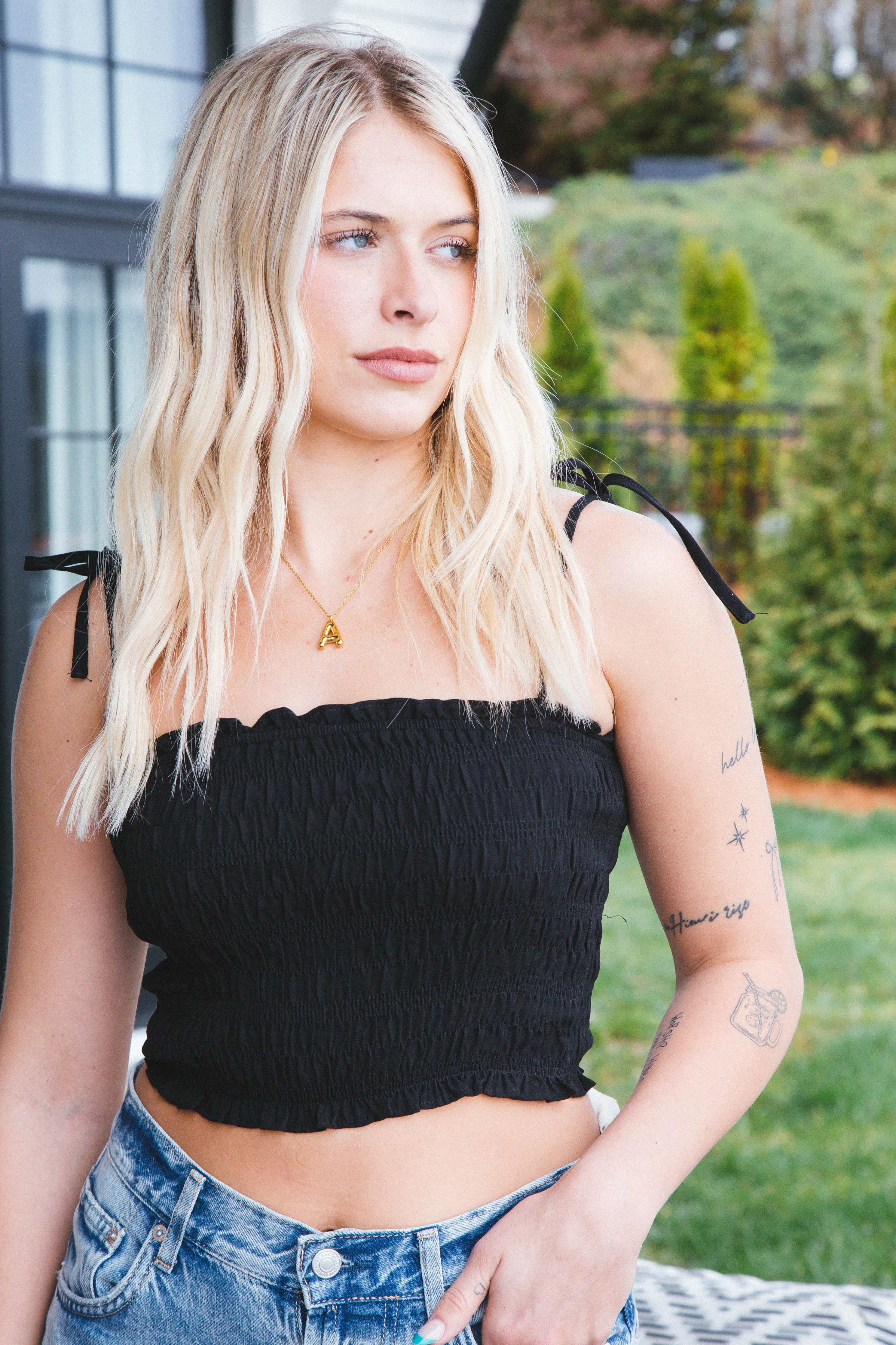 Isabella Smocked Crop Top, Black sold by North & Main Clothing Company product image thumbnail 2