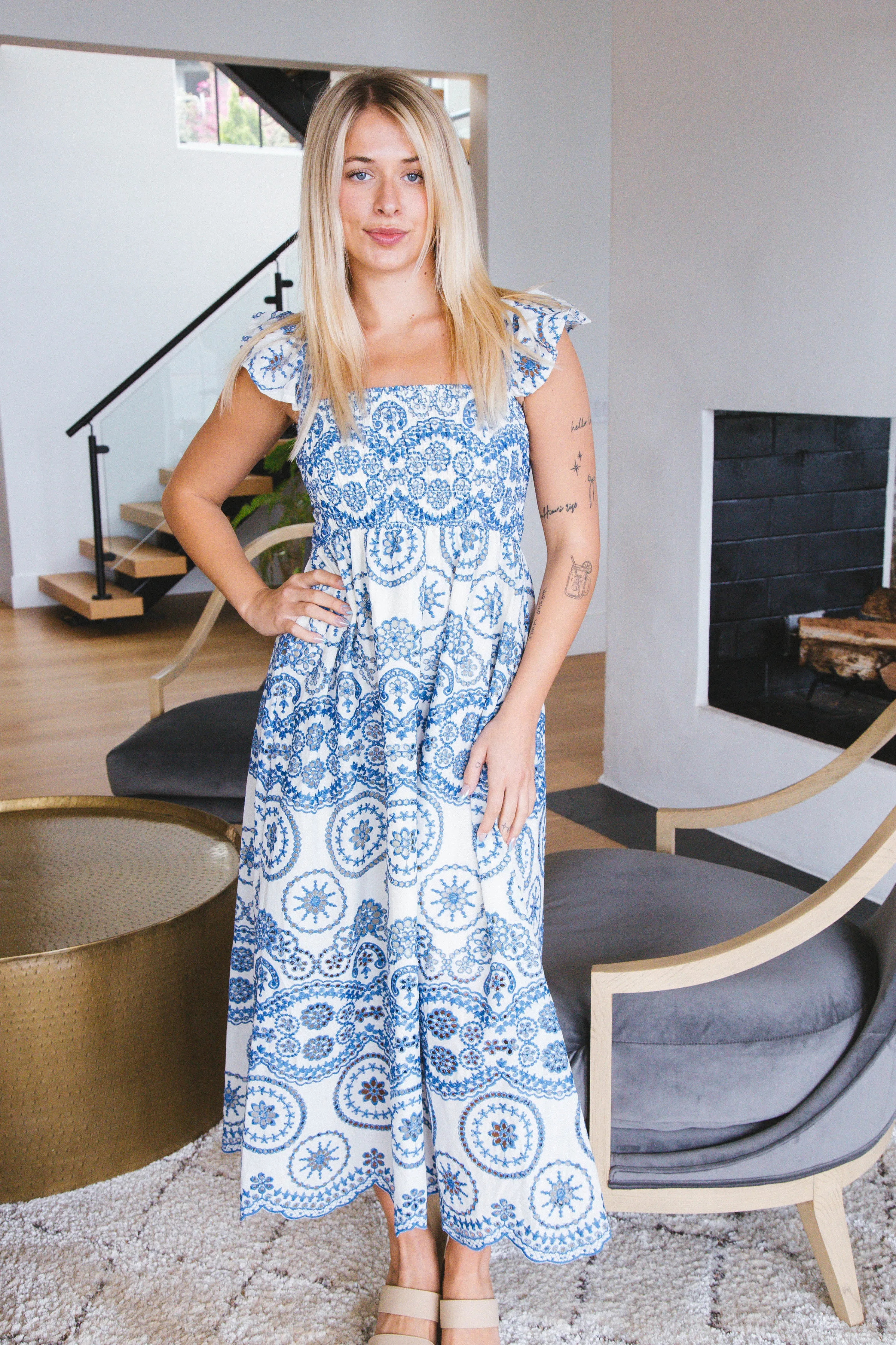 Samantha Embroidered Maxi Dress, White/Blue sold by North & Main Clothing Company product image thumbnail 3