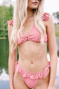Jesse Ruffle Detail Bikini Bottoms, Pink sold by North & Main Clothing Company