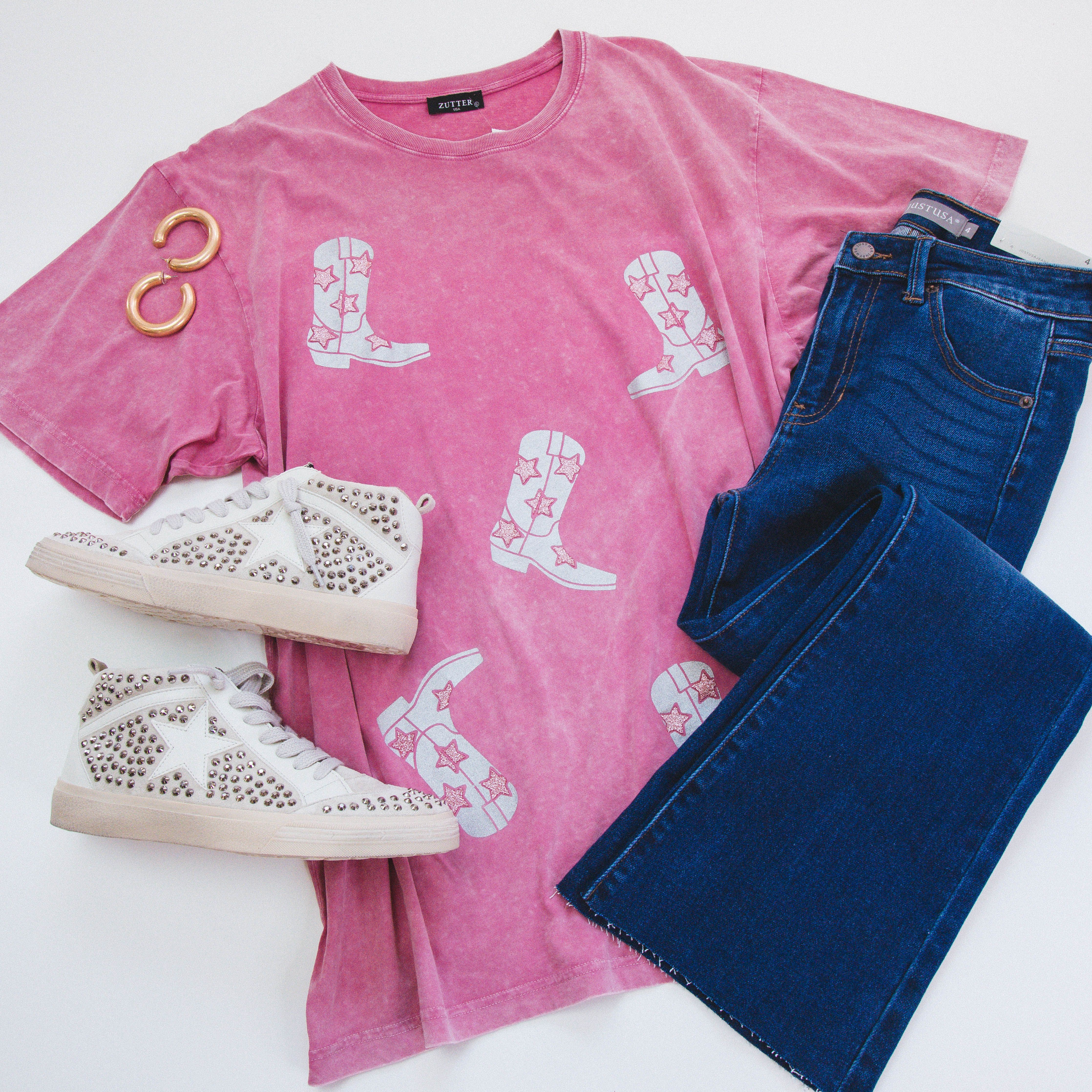 Glitter Cowboy Boots Tee, Pink sold by North & Main Clothing Company product image thumbnail 3
