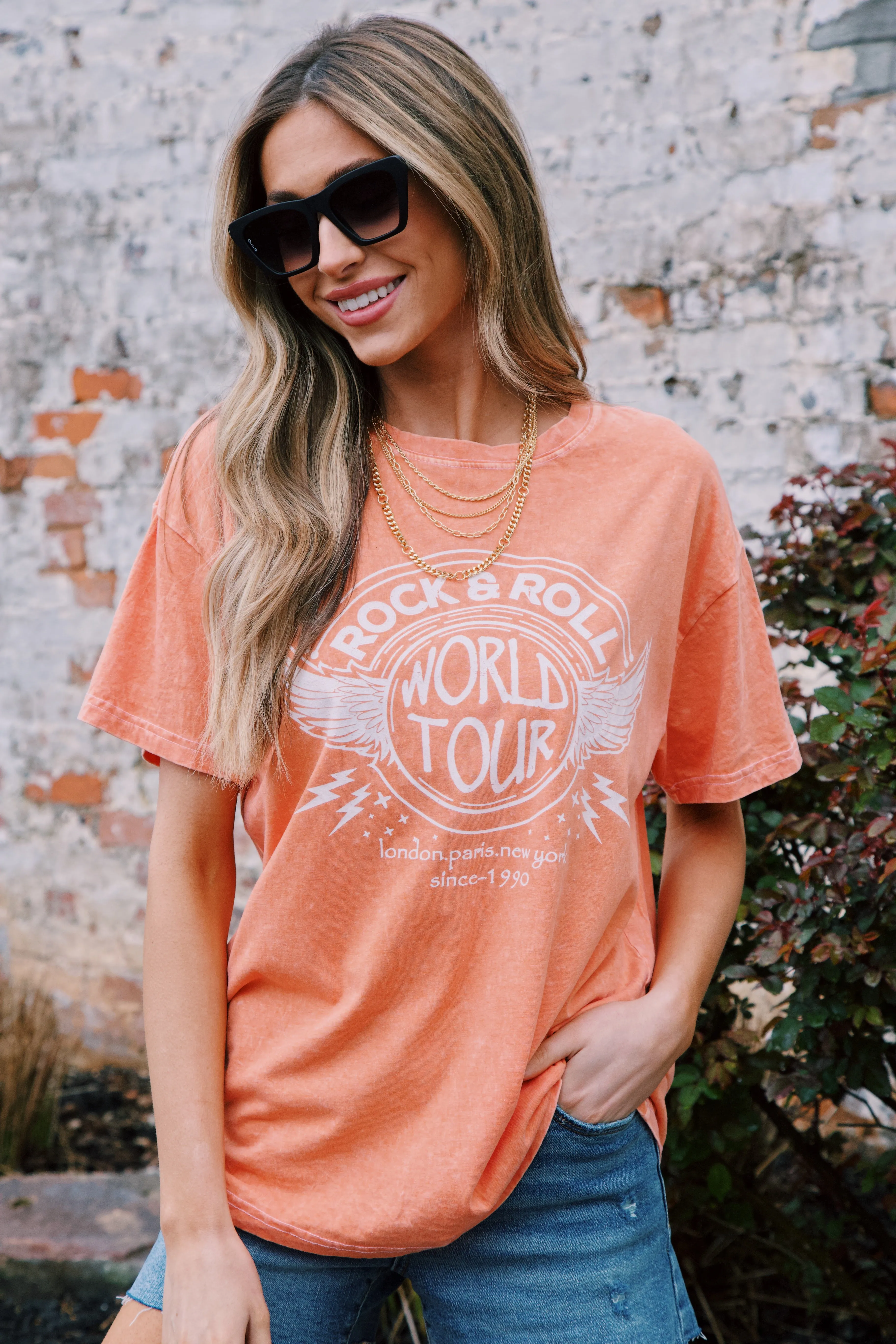 Rock And Roll Graphic Tee, Orange sold by North & Main Clothing Company