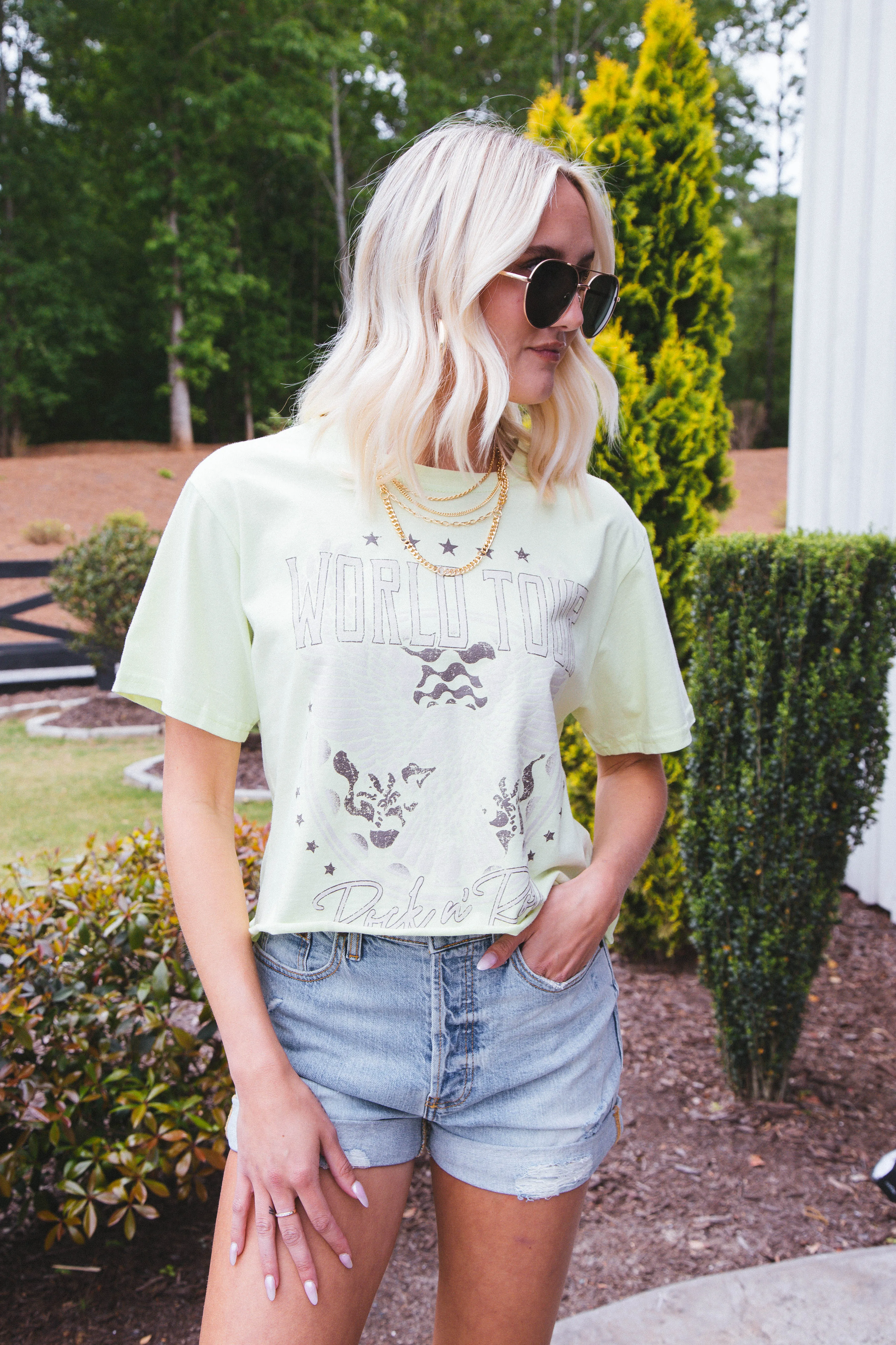 World Tour Cropped Graphic Tee, Lime sold by North & Main Clothing Company product image thumbnail 4