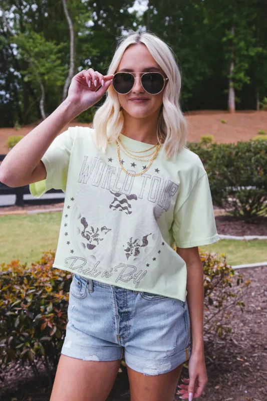World Tour Cropped Graphic Tee, Lime sold by North & Main Clothing Company
