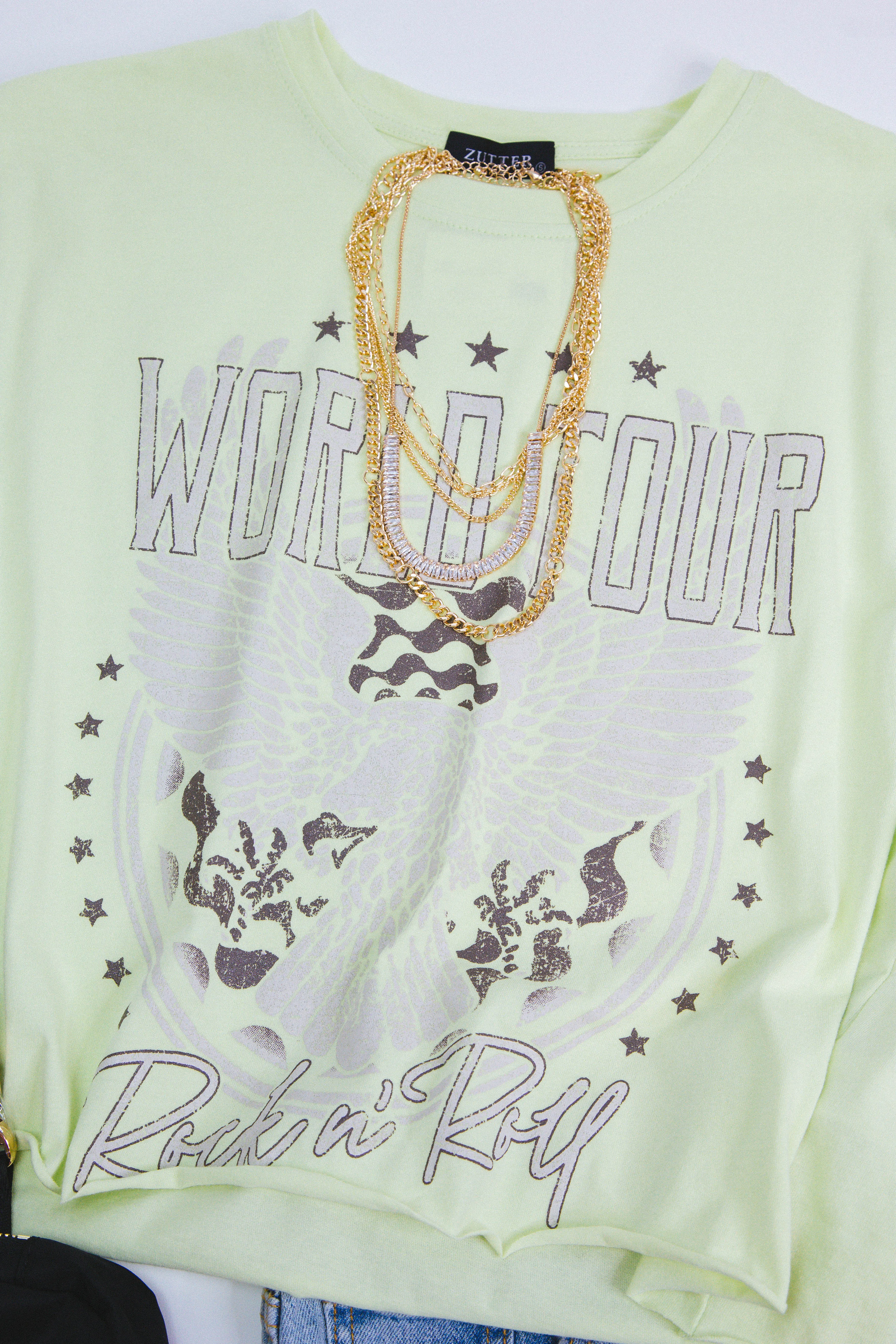 World Tour Cropped Graphic Tee, Lime sold by North & Main Clothing Company product image thumbnail 3