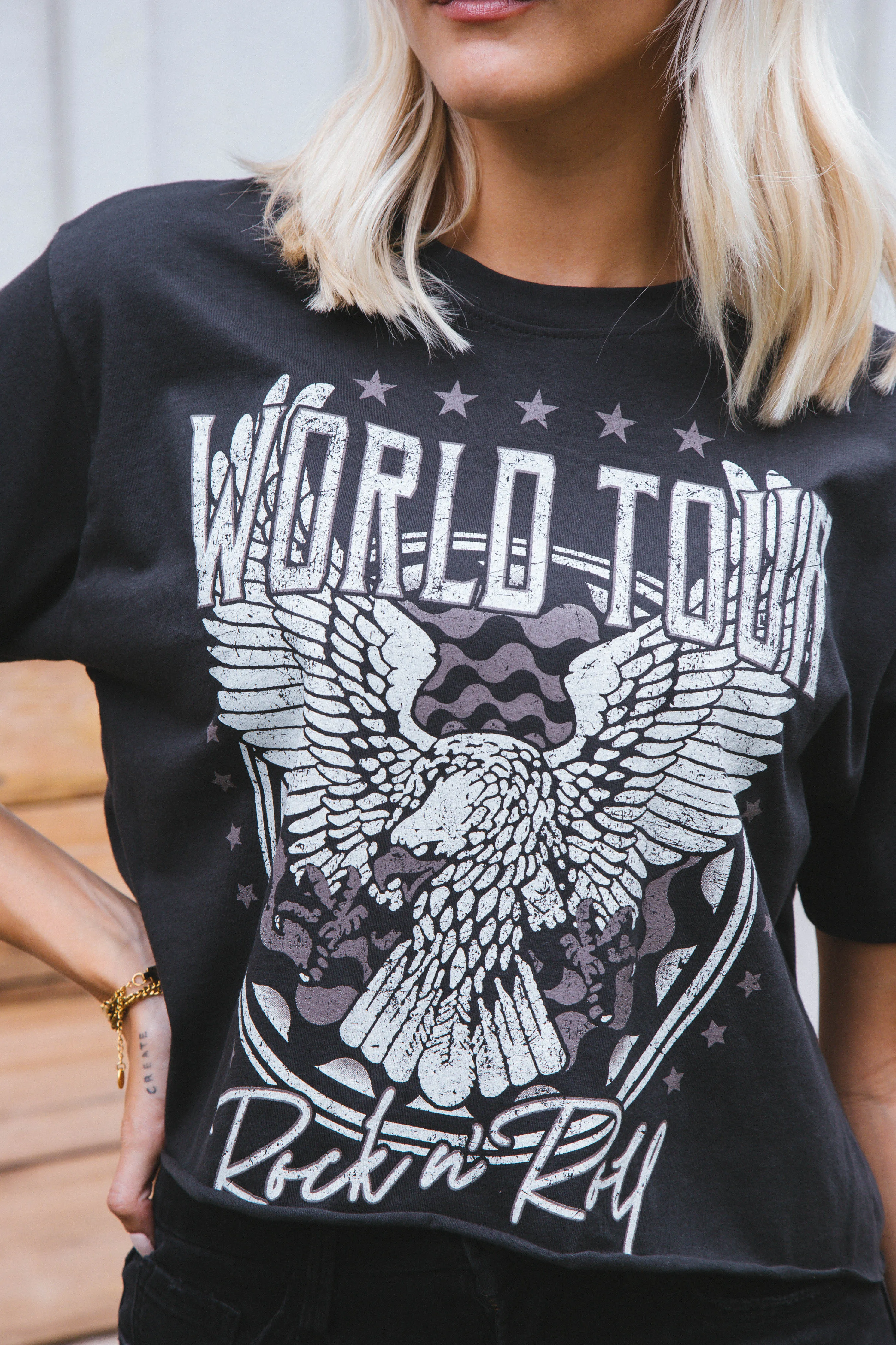 World Tour Cropped Graphic Tee, Black sold by North & Main Clothing Company product image thumbnail 5