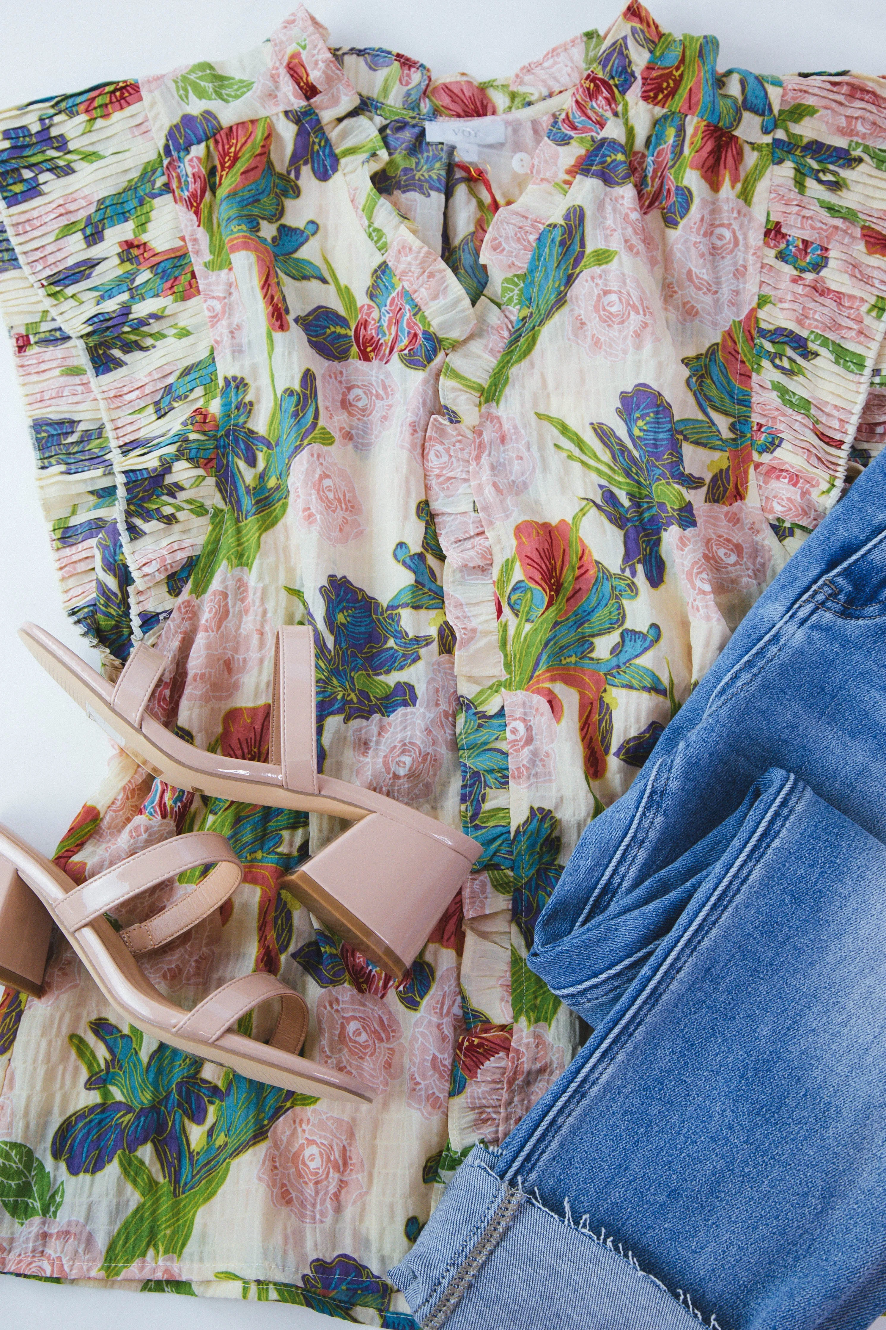 Fiona Pleated Sleeve Printed Top, Beige sold by North & Main Clothing Company product image thumbnail 2