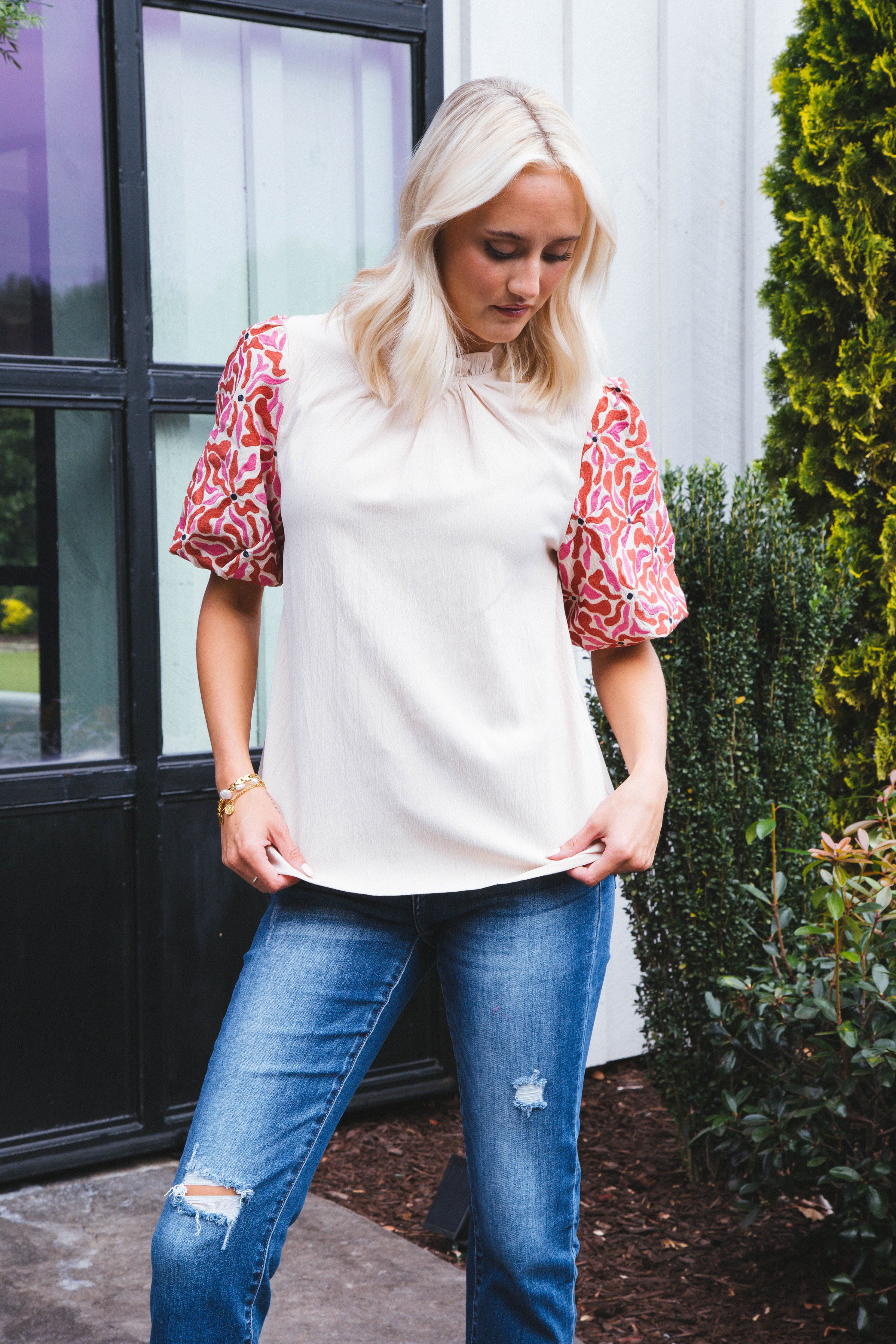 Jackie Embroidered Top, Natural sold by North & Main Clothing Company product image thumbnail 7