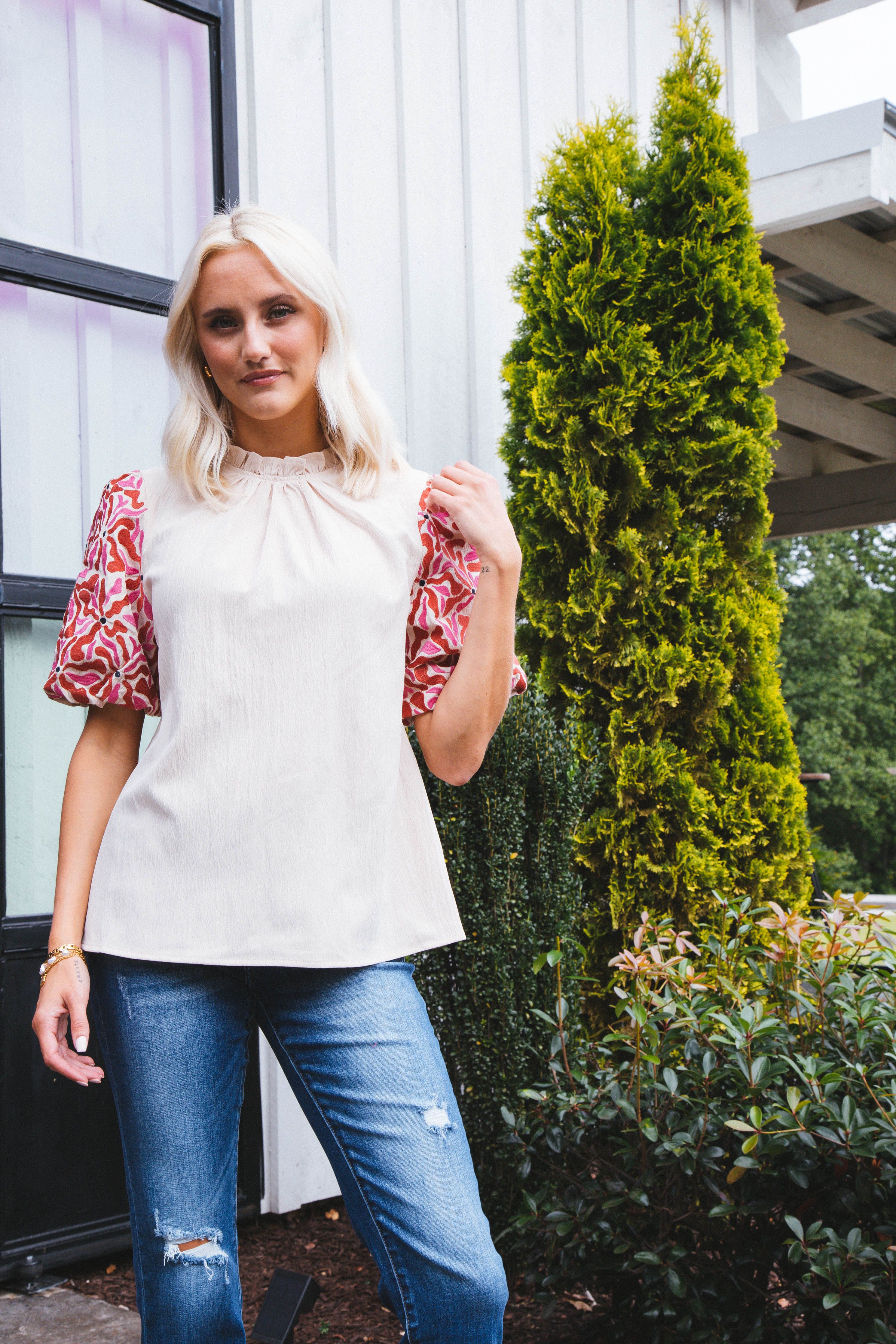 Jackie Embroidered Top, Natural sold by North & Main Clothing Company product image thumbnail 5