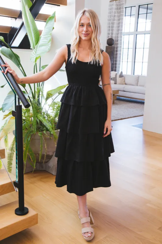 Judith Smocked Bodice Maxi Dress, Black sold by North & Main Clothing Company