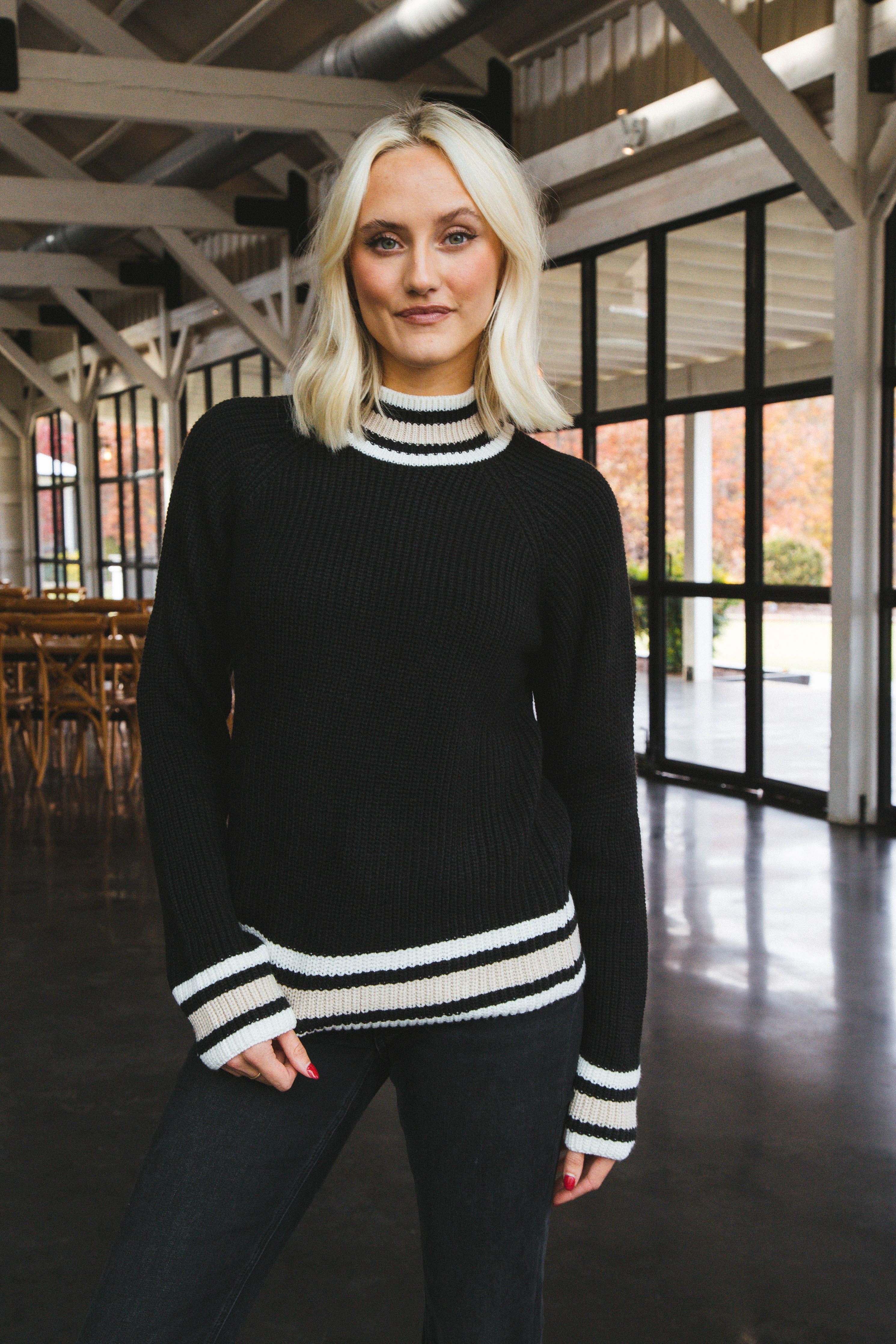 Sporty Stripe Sweater, Black Multi | Sanctuary sold by North & Main Clothing Company