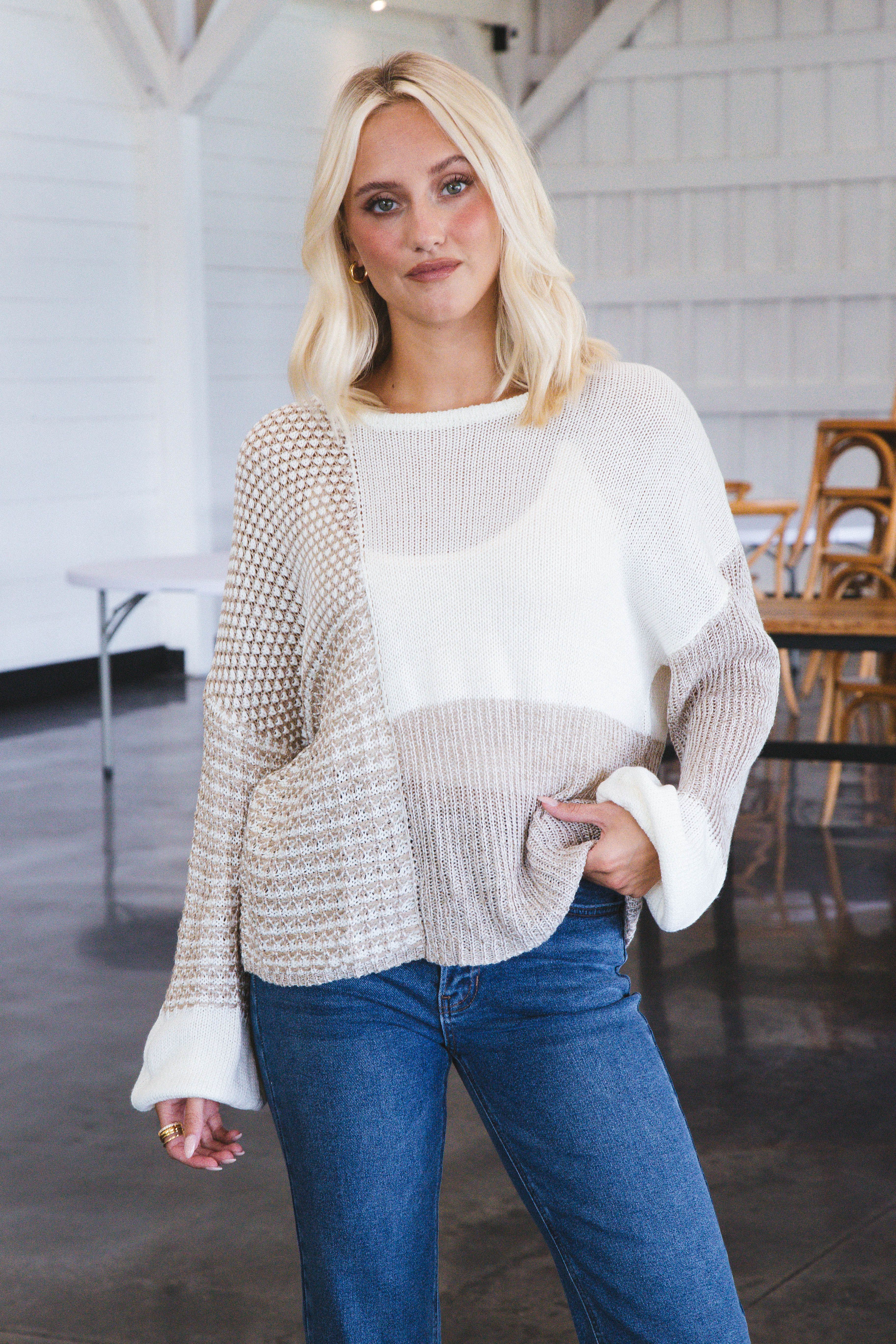 Polina Drop Shoulder Knit Sweater, Taupe Multi sold by North & Main Clothing Company product image thumbnail 4