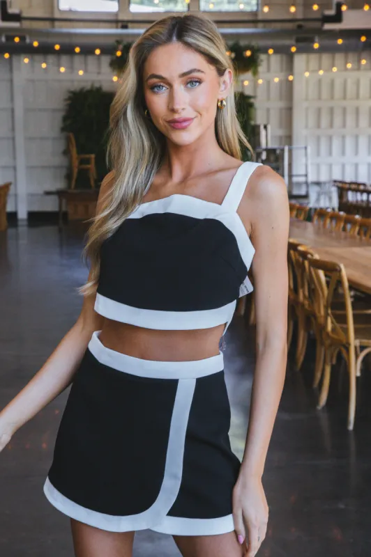 Dahlia Color Block Crop Top, Black/White sold by North & Main Clothing Company