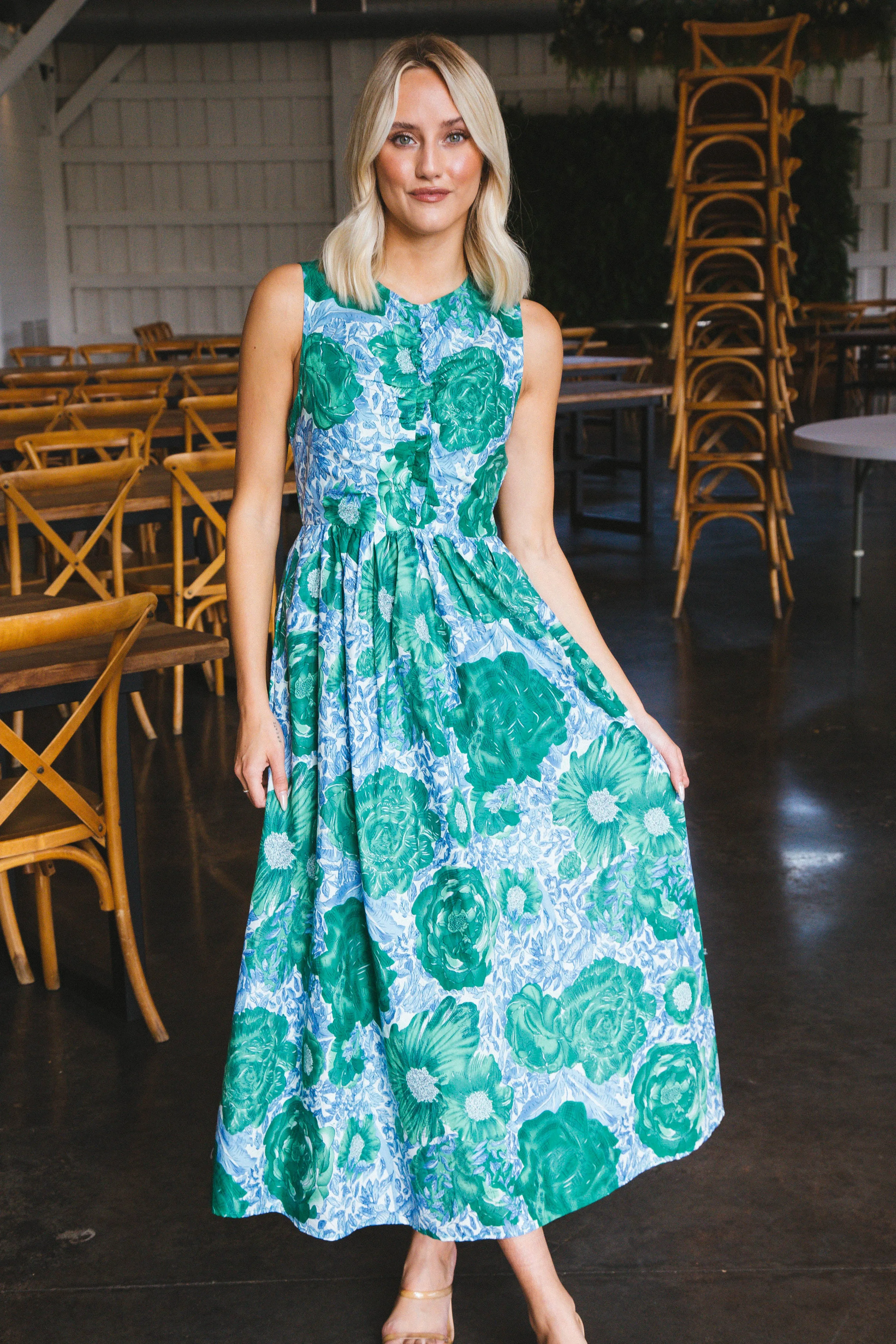 Molly Ruched Detail Midi Dress, Green sold by North & Main Clothing Company