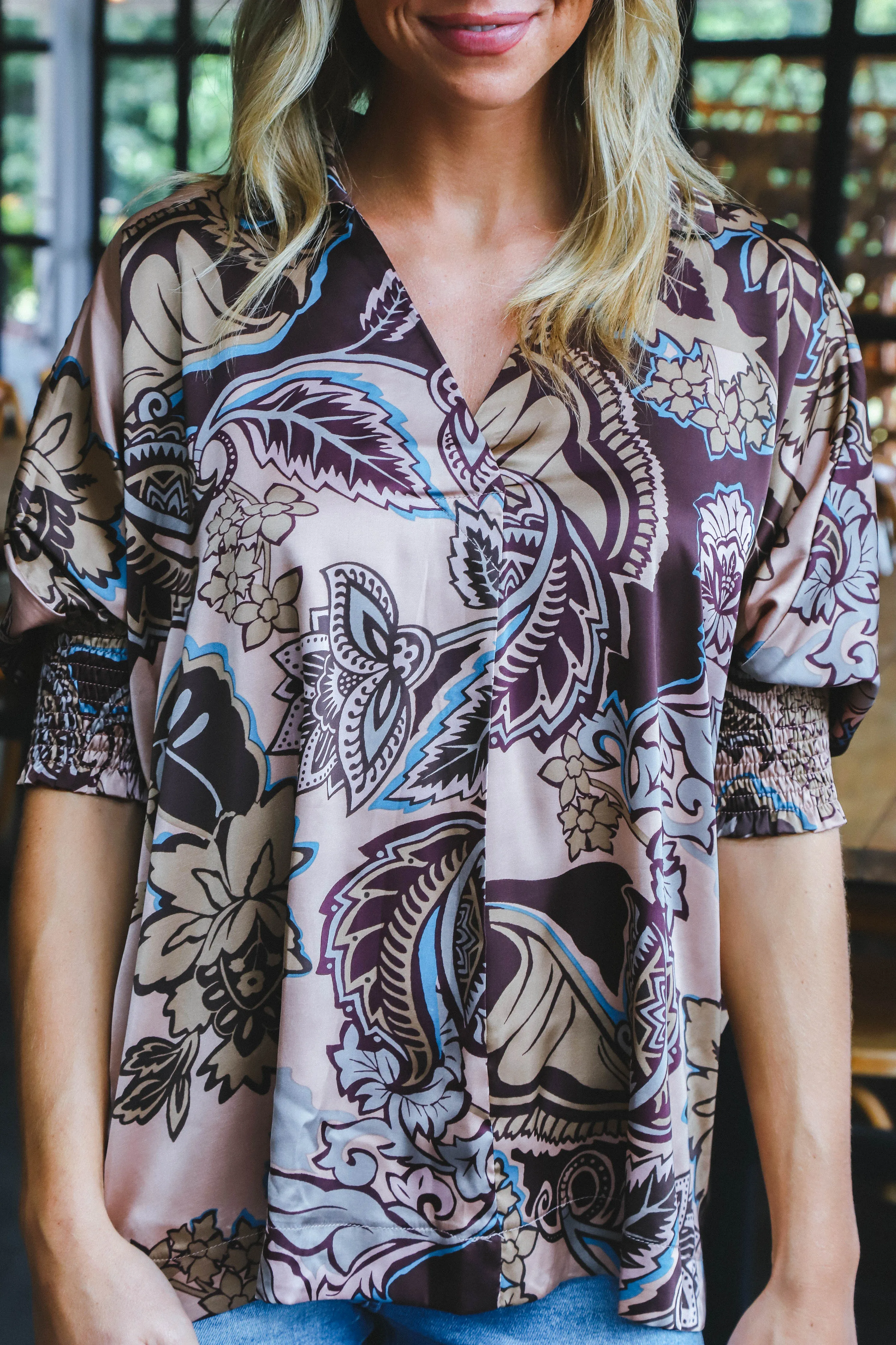 Diya Satin Paisley Blouse, Brown Mix sold by North & Main Clothing Company product image thumbnail 3