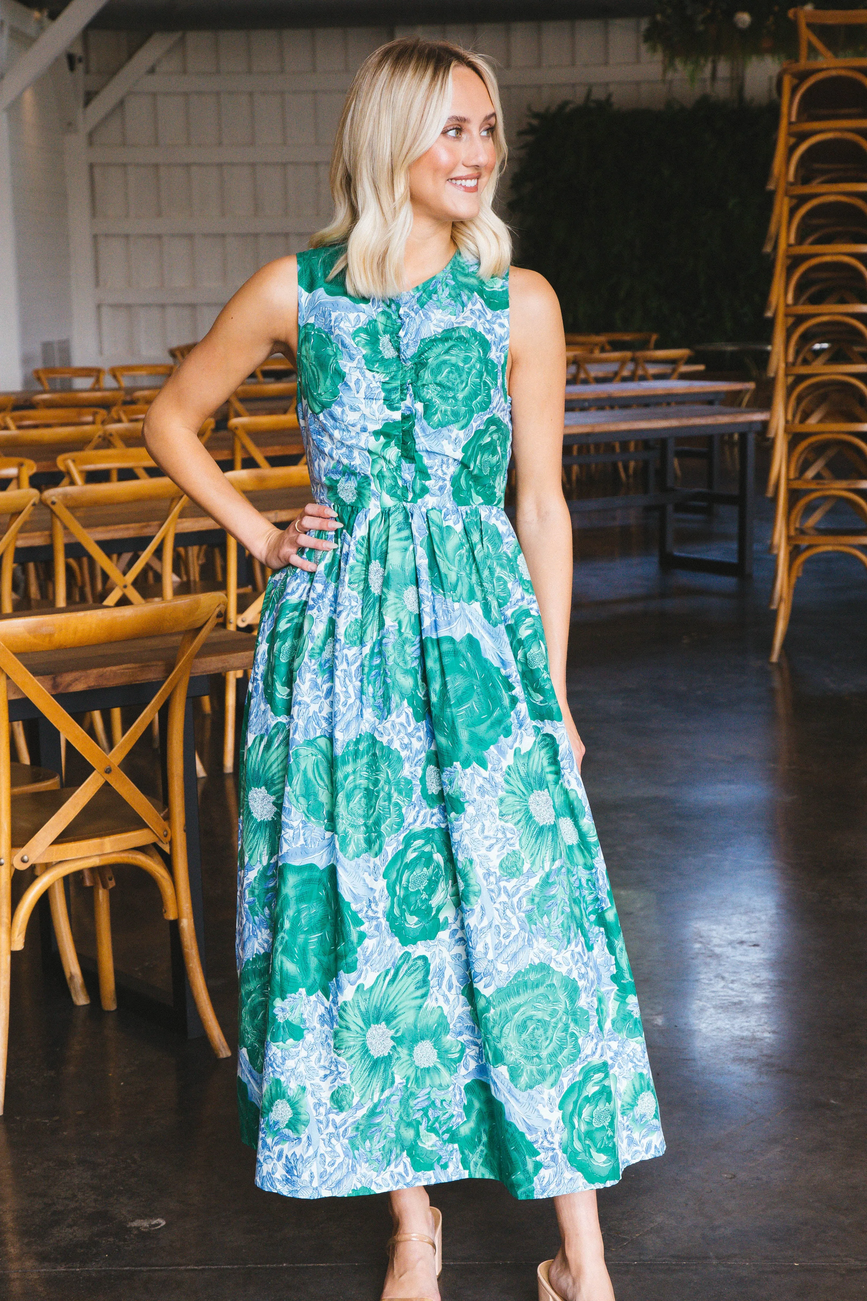 Molly Ruched Detail Midi Dress, Green sold by North & Main Clothing Company product image thumbnail 3