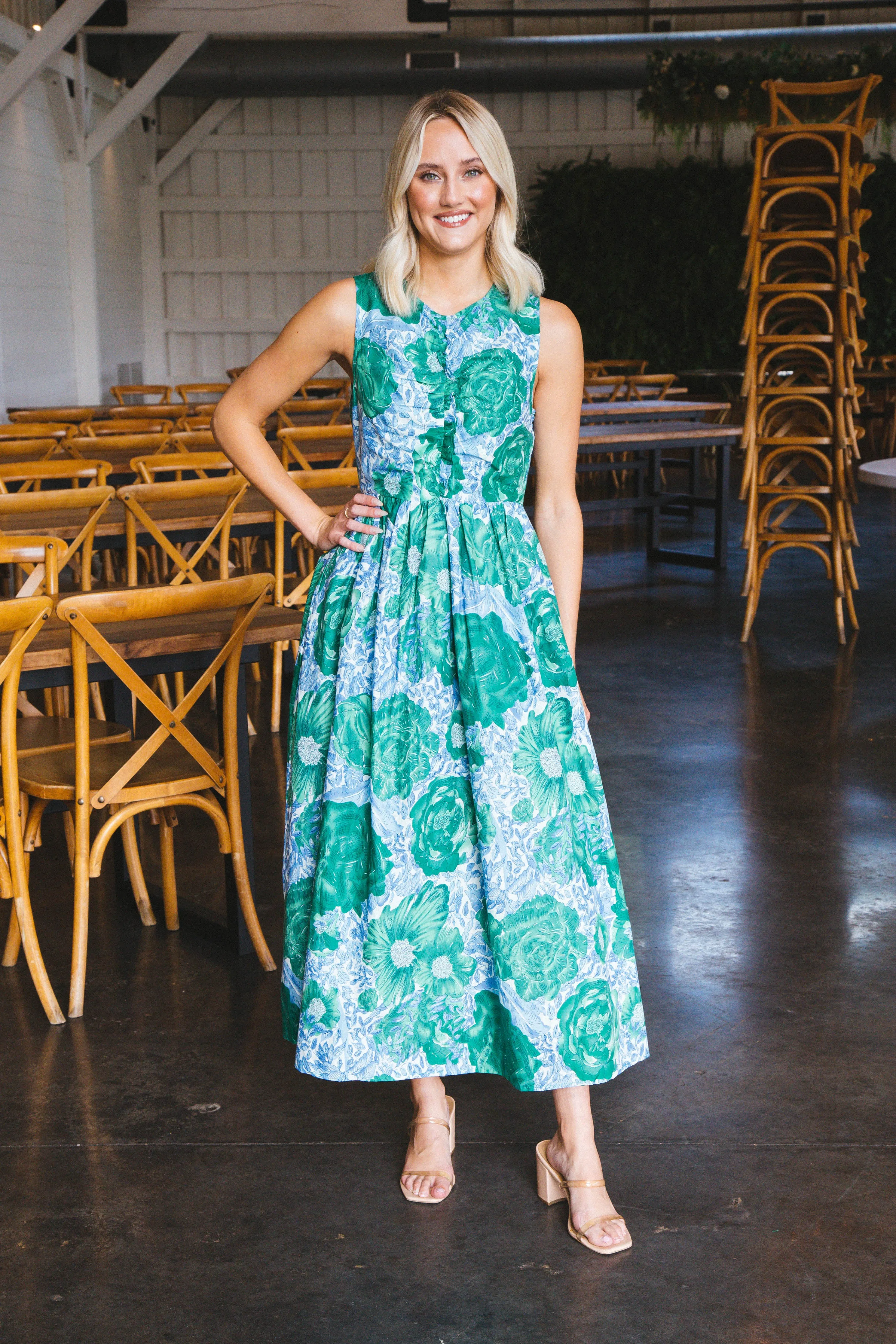 Molly Ruched Detail Midi Dress, Green sold by North & Main Clothing Company product image thumbnail 4