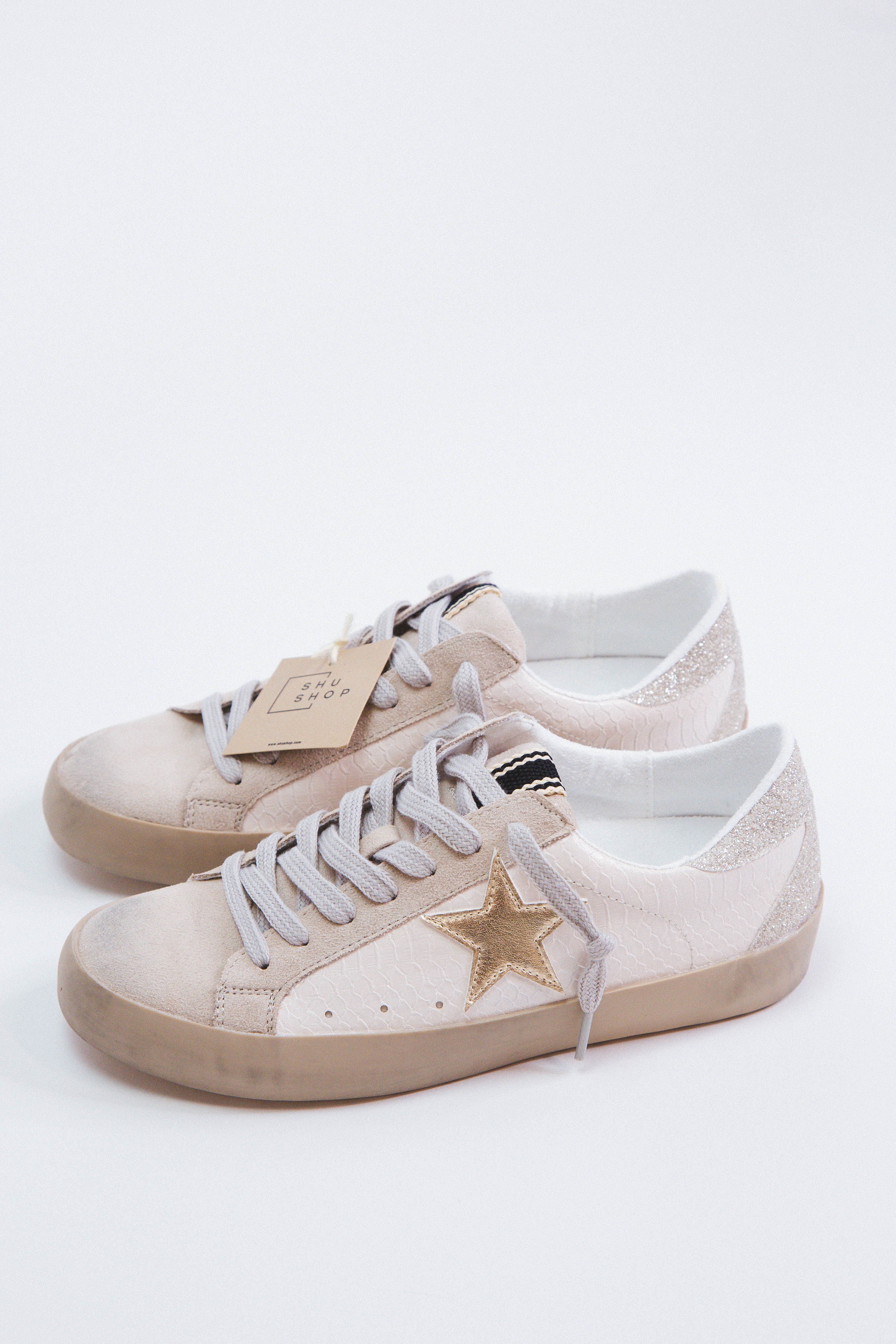 Paula Lace Up Star Sneaker, Bone Snake | SHUSHOP sold by North & Main Clothing Company