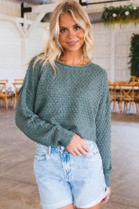 Textured Crop Sweater, Gray Green sold by North & Main Clothing Company
