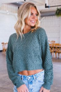 Textured Crop Sweater, Gray Green sold by North & Main Clothing Company