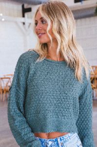 Textured Crop Sweater, Gray Green sold by North & Main Clothing Company