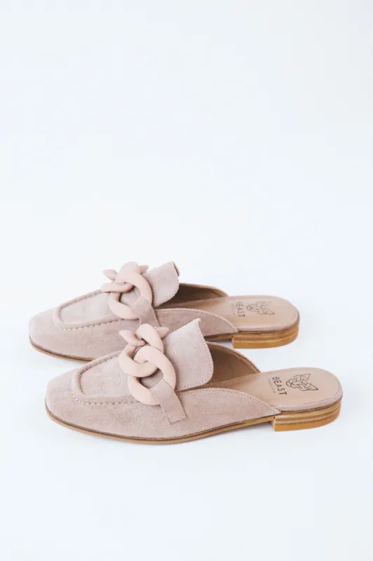 Sheena Chained Flat Mule, Taupe sold by North & Main Clothing Company