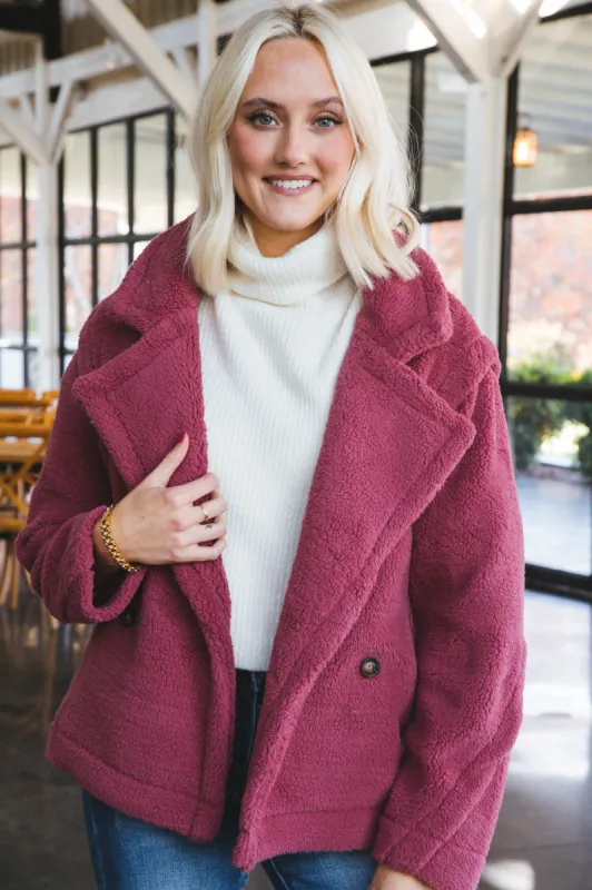 Oversized Sherpa Teddy Coat, Mauve made by Very J