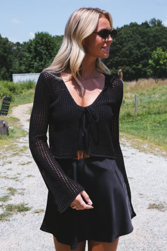 Sincerely Me Crochet Cardigan, Black sold by North & Main Clothing Company