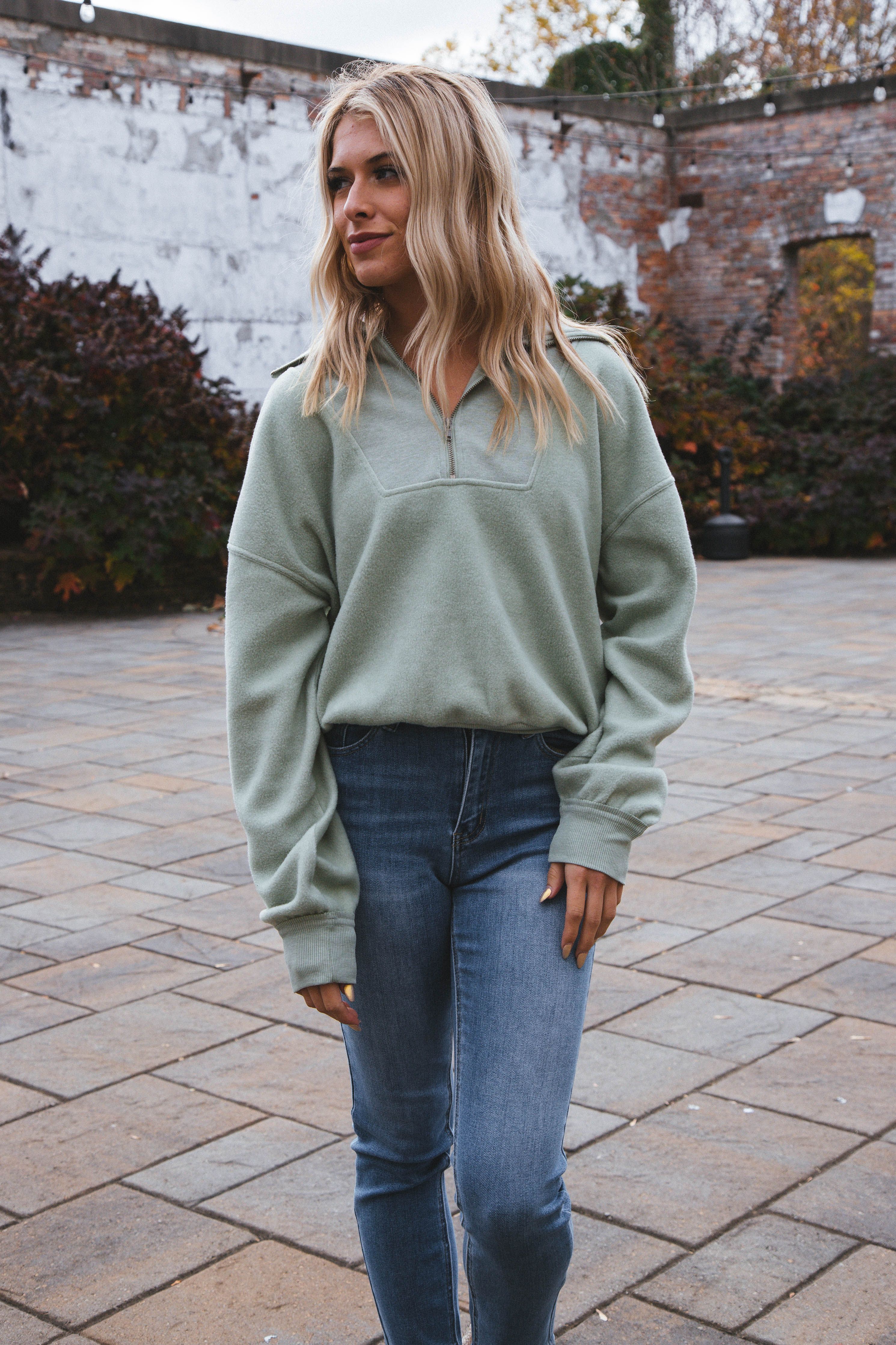 Rosalyn Brushed Three-Quarter Zip Pullover, Iceberg Green sold by North & Main Clothing Company product image thumbnail 5
