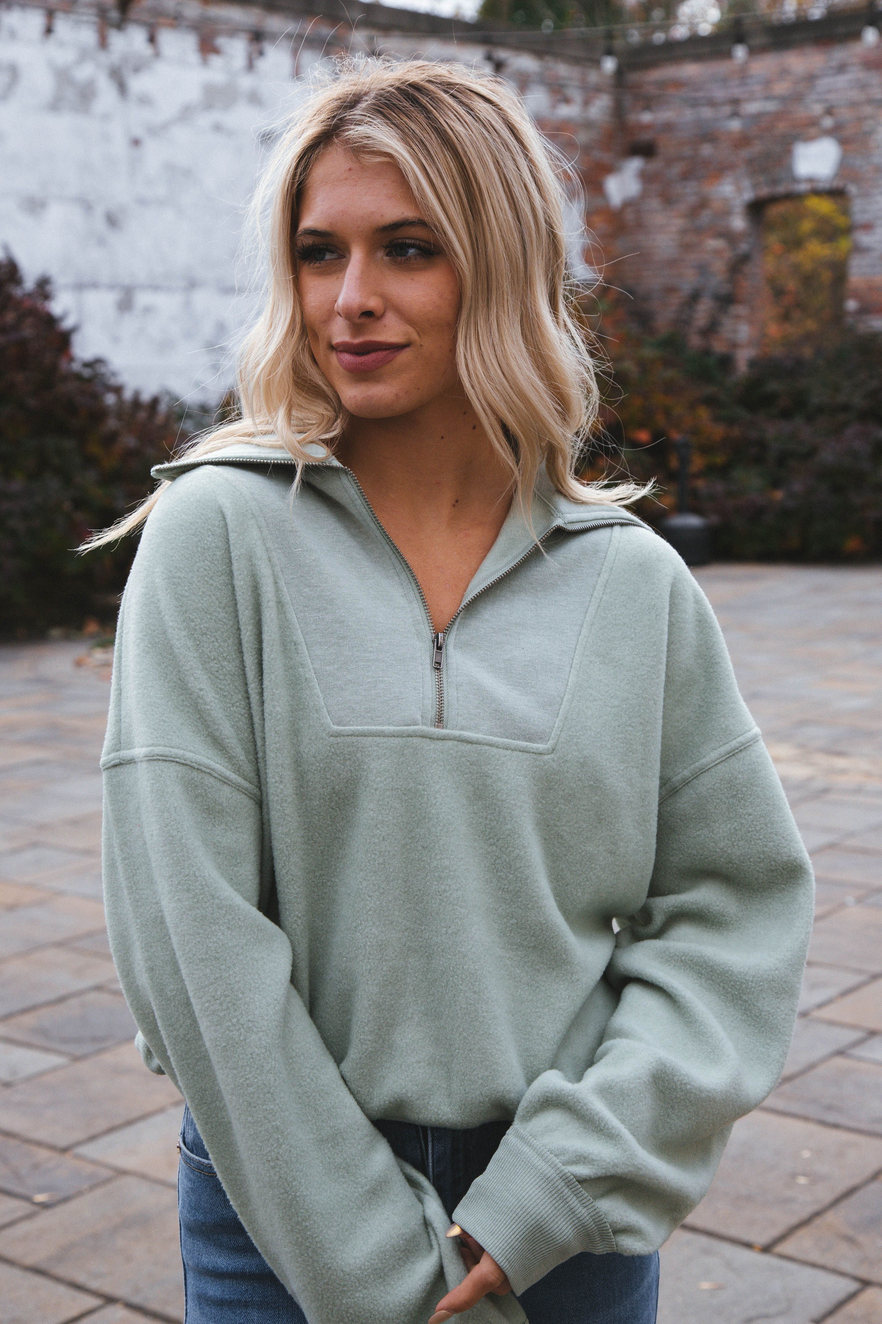 Rosalyn Brushed Three-Quarter Zip Pullover, Iceberg Green sold by North & Main Clothing Company product image thumbnail 4