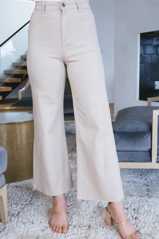 Aria High Rise Wide Leg Pants, Almond Milk sold by North & Main Clothing Company