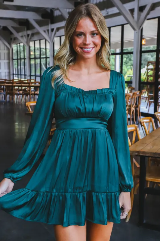 Mina Square Neck Dress, Hunter Green sold by North & Main Clothing Company