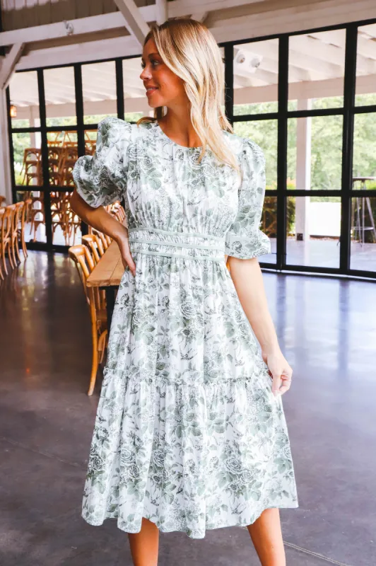 Brylee Floral Print Midi Dress, Sage Mix sold by North & Main Clothing Company