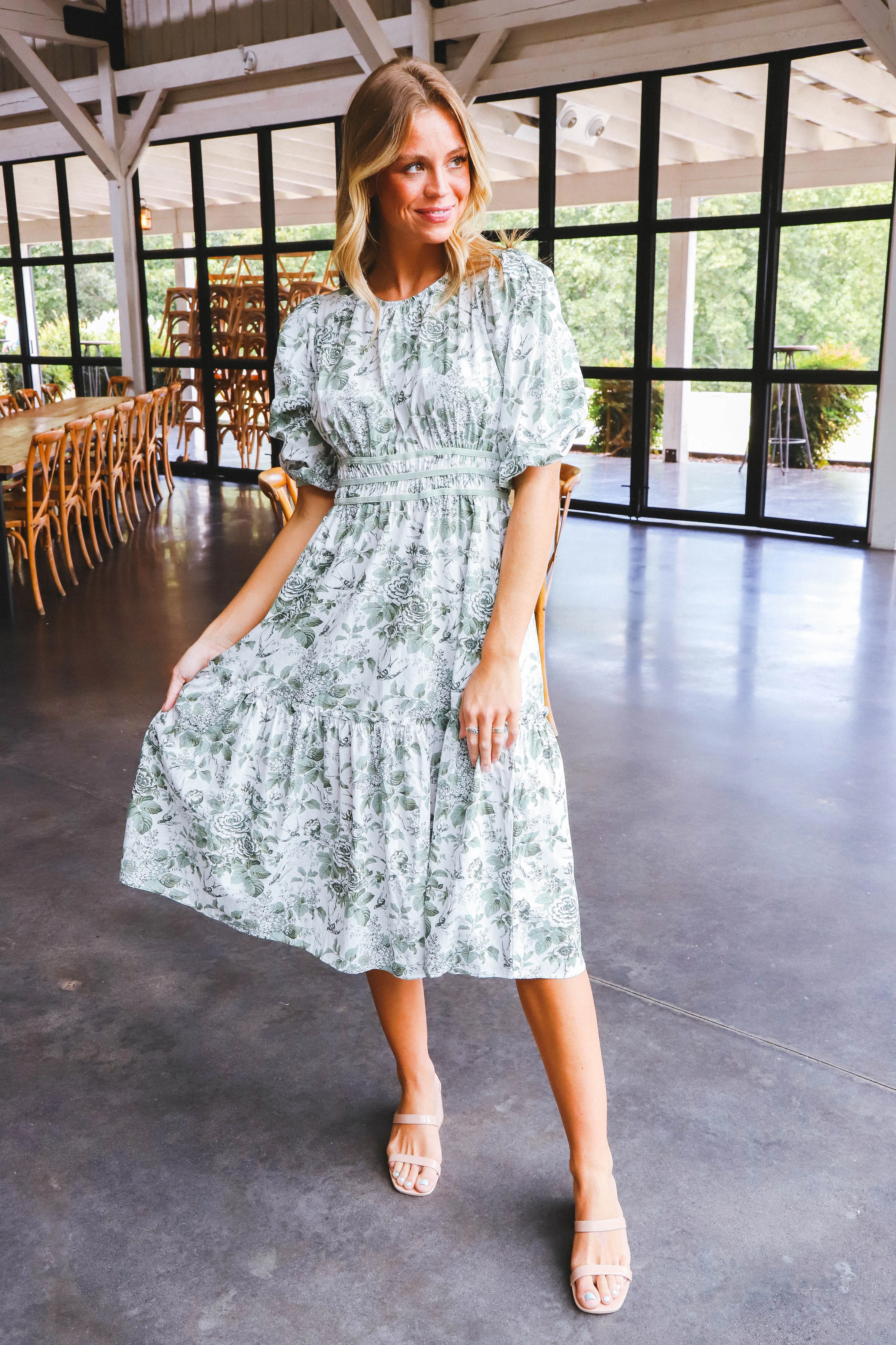 Brylee Floral Print Midi Dress, Sage Mix sold by North & Main Clothing Company product image thumbnail 5