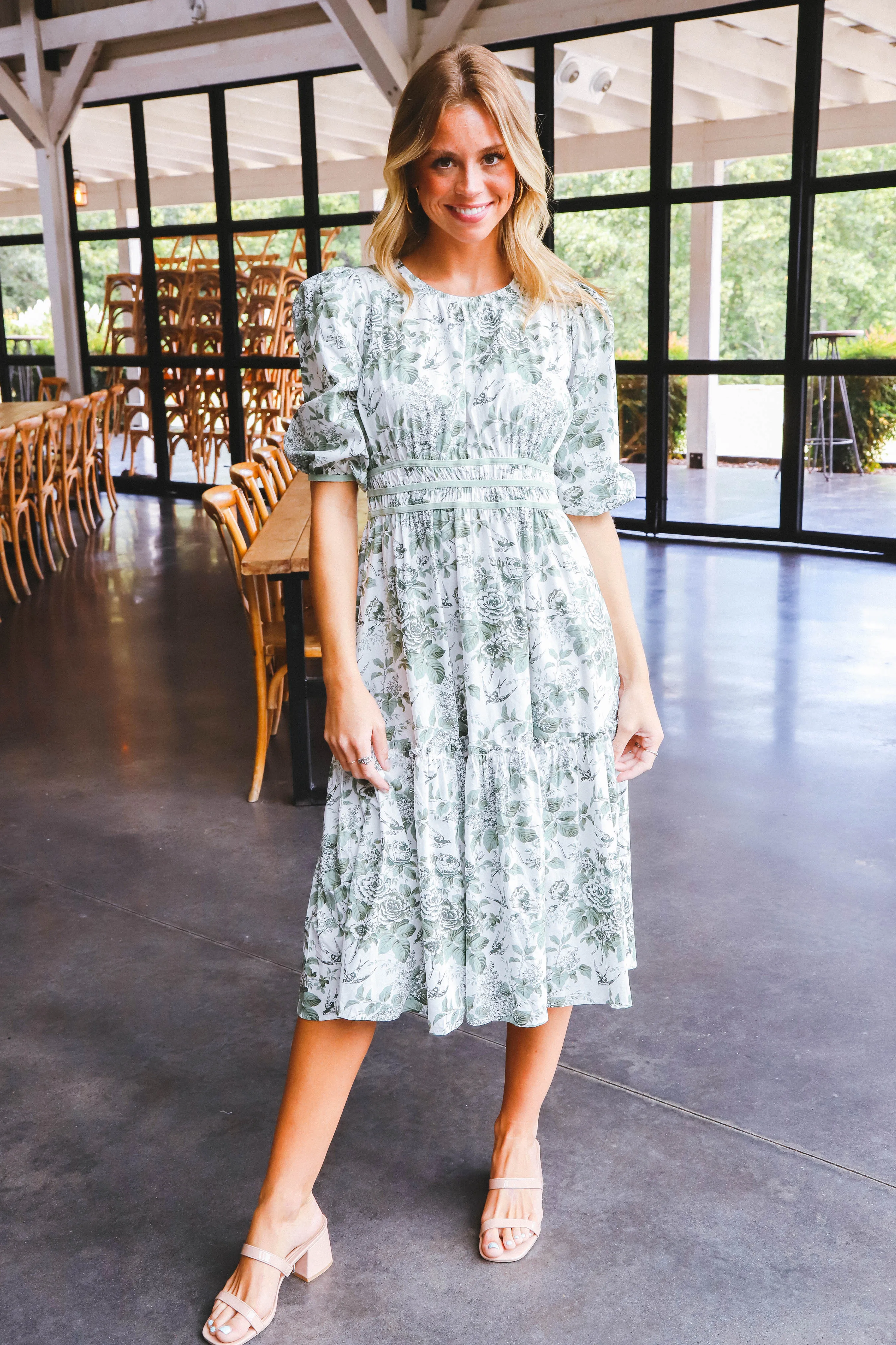 Brylee Floral Print Midi Dress, Sage Mix sold by North & Main Clothing Company product image thumbnail 3