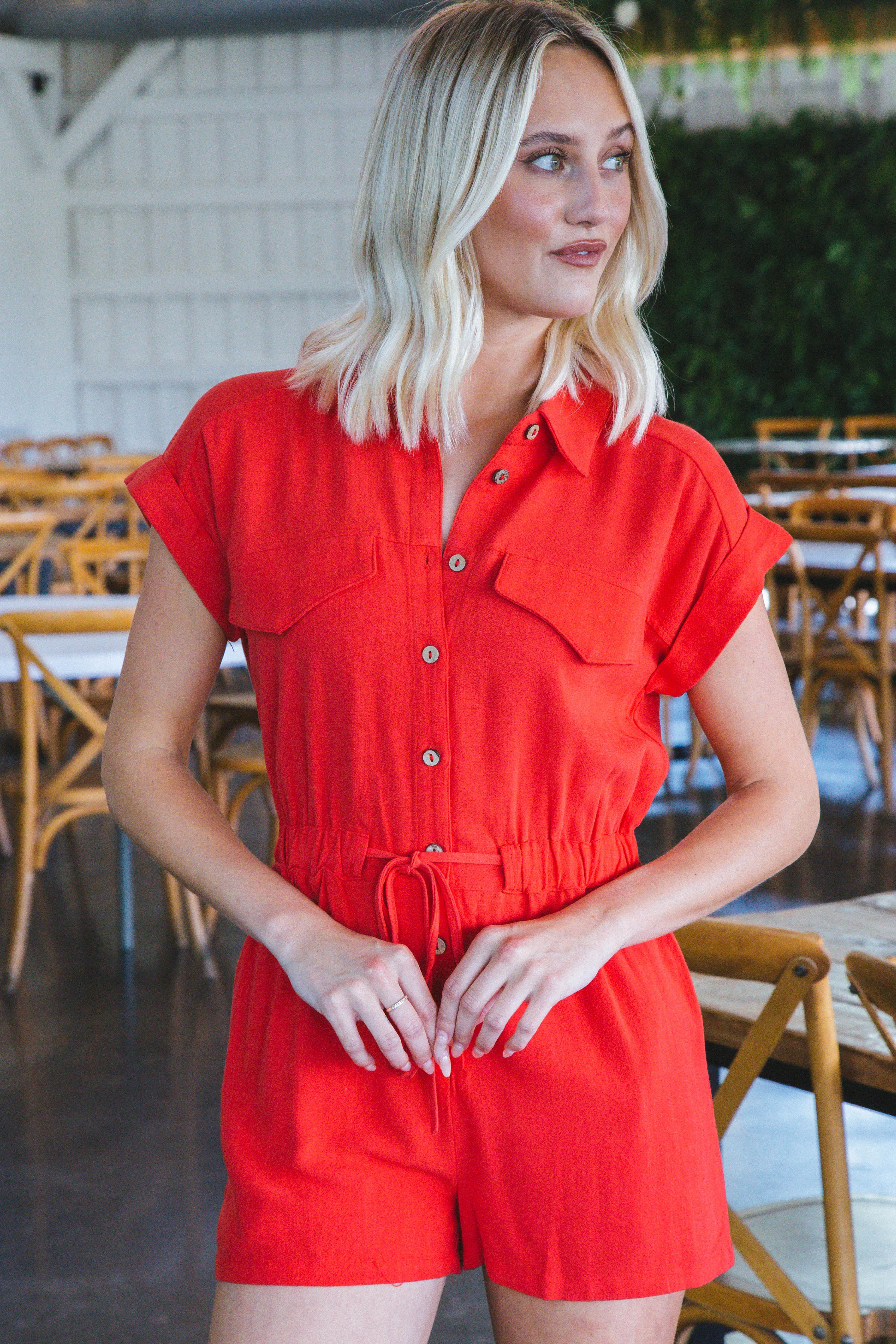 Kate Collared Romper, Red sold by North & Main Clothing Company product image thumbnail 5