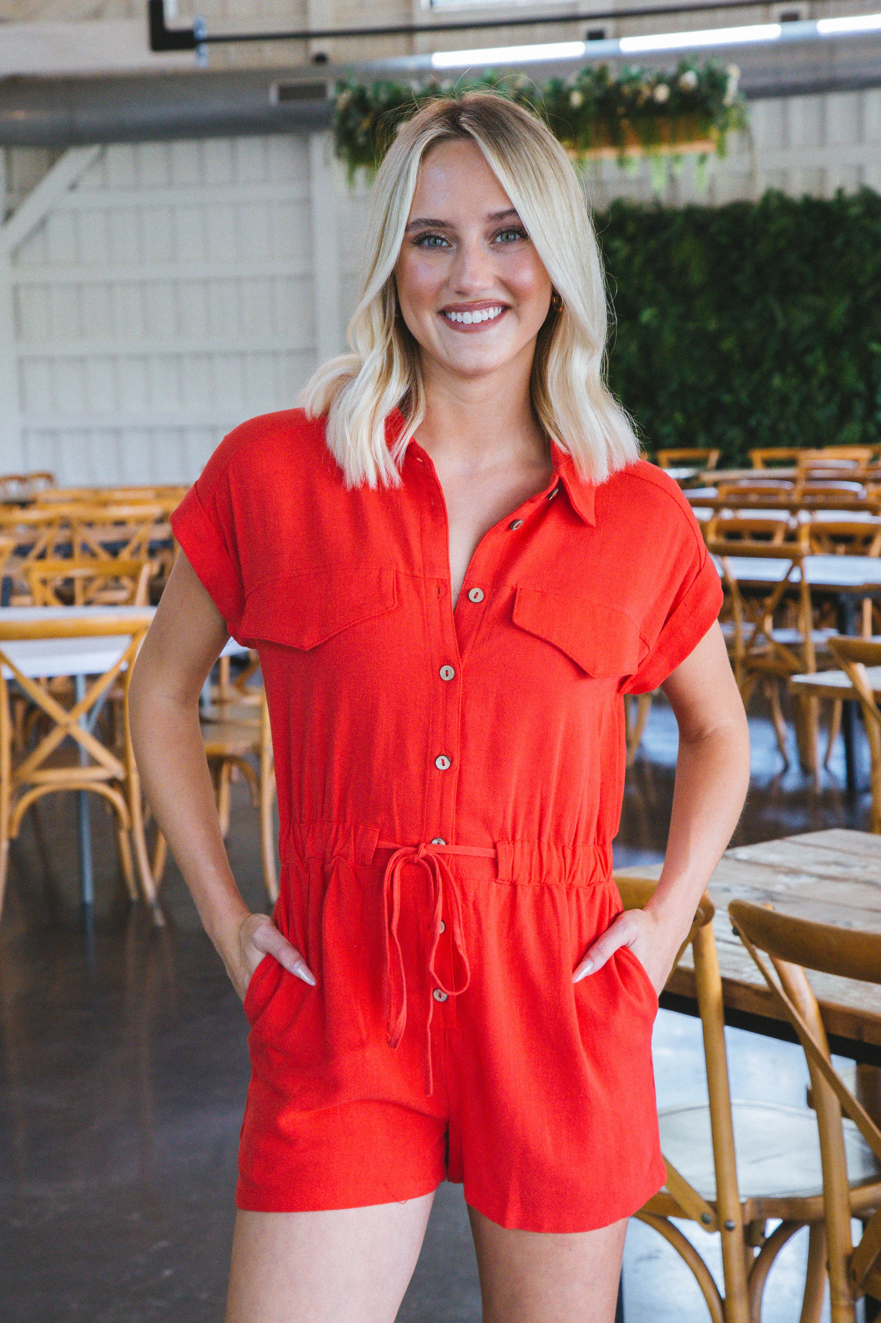 Kate Collared Romper, Red sold by North & Main Clothing Company product image thumbnail 3