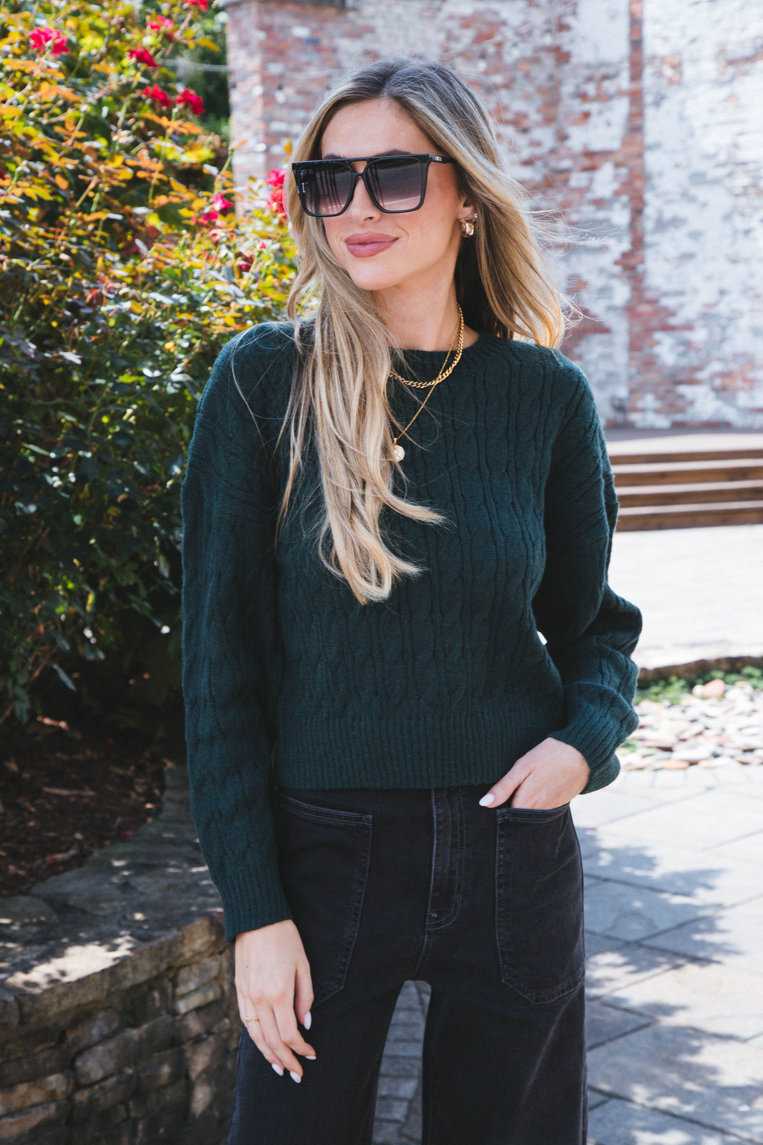 Enya Cable Knit Sweater, Hunter Green sold by North & Main Clothing Company product image thumbnail 2