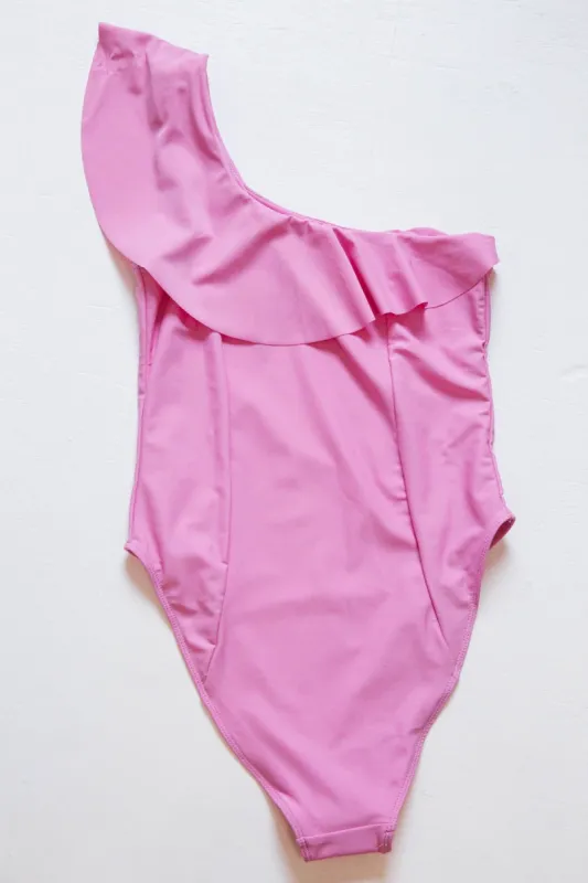 Eleanor One Shoulder Swimsuit, Taffy Pink sold by North & Main Clothing Company