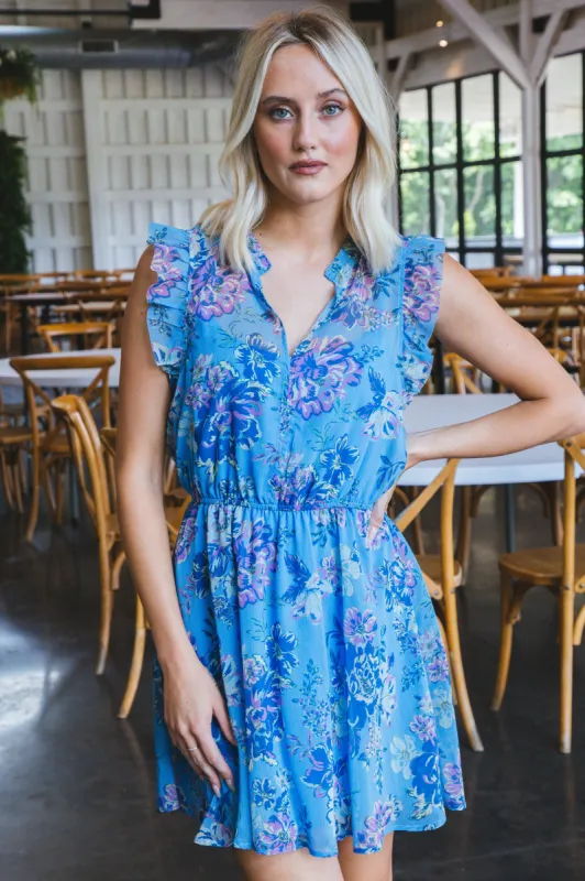 Alle Floral Mini Dress, Azure Blue | Steve Madden made by North & Main Clothing Company