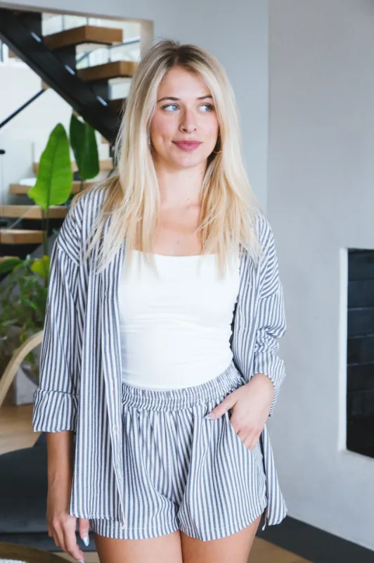 Isla Striped Button Down Shirt, Black/White sold by North & Main Clothing Company