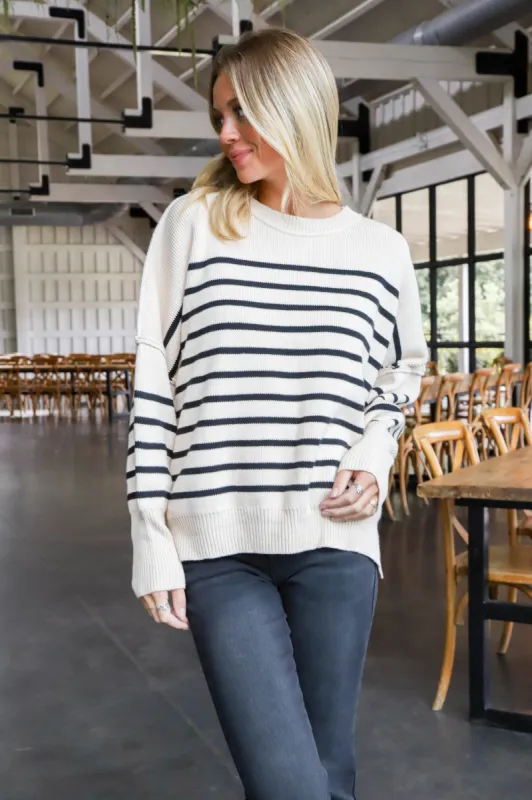 Zoie Oversized Striped Sweater, Ecru sold by North & Main Clothing Company