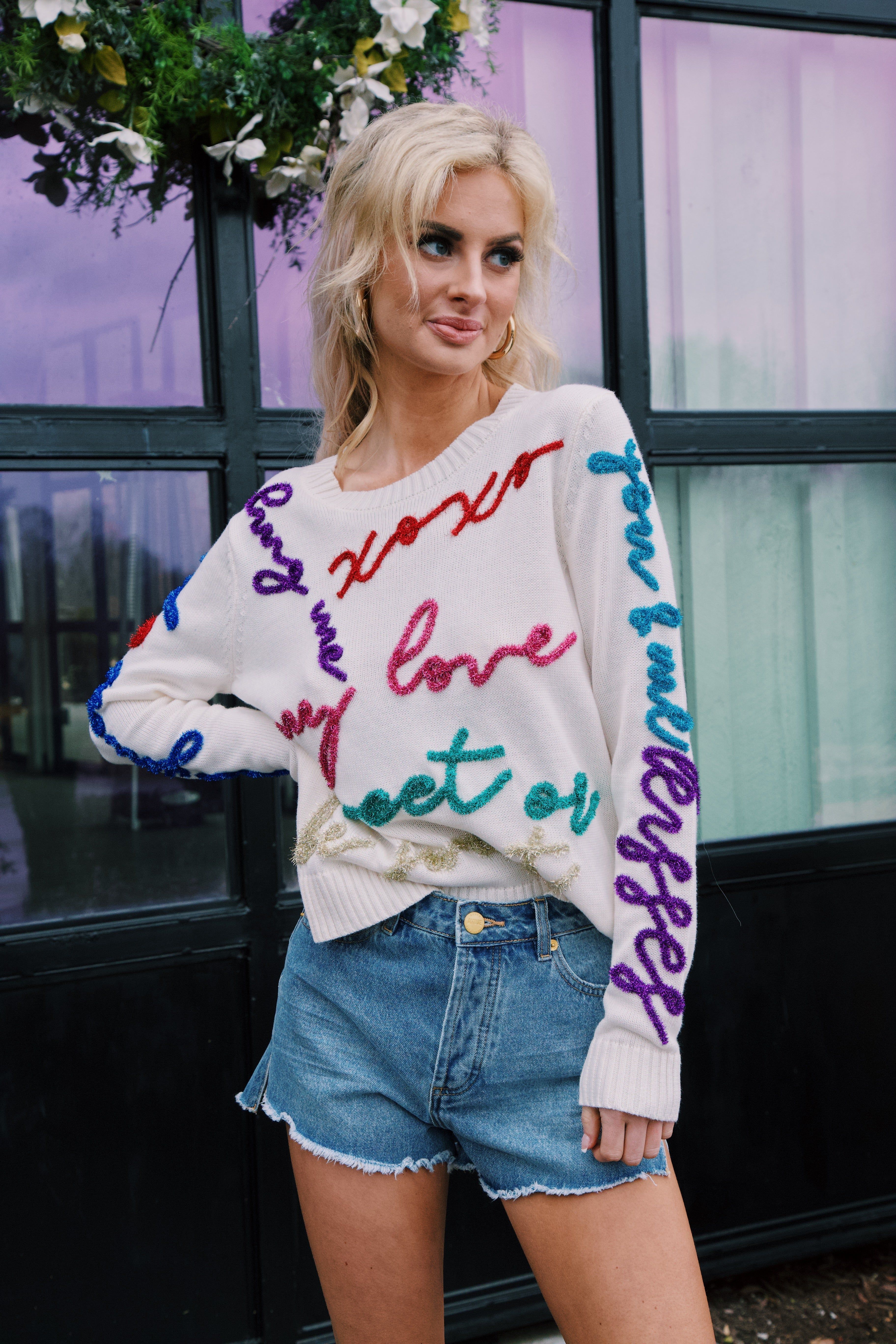All the Glitter Script Sweater, White Multi sold by North & Main Clothing Company product image thumbnail 5