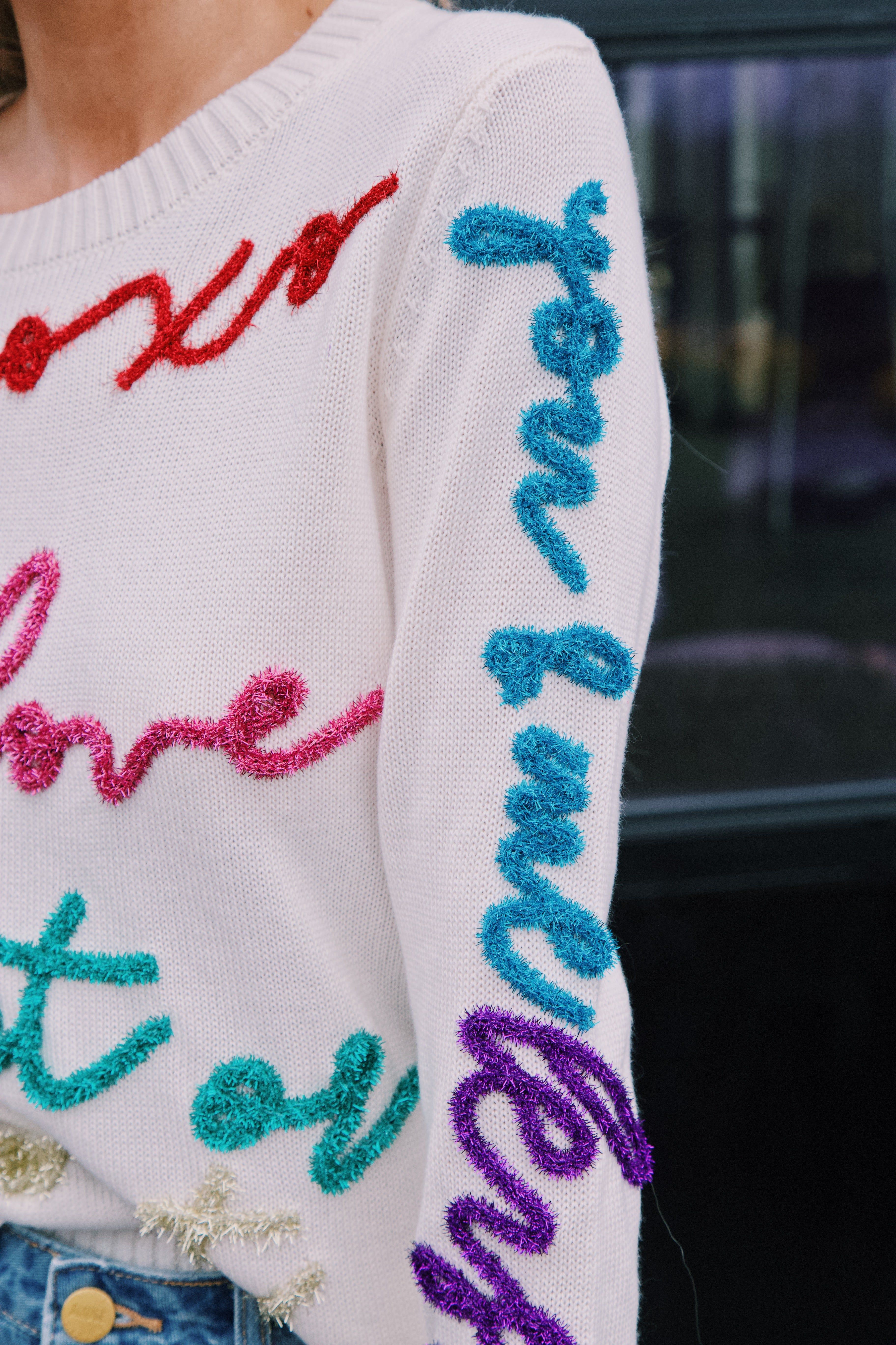 All the Glitter Script Sweater, White Multi sold by North & Main Clothing Company product image thumbnail 4