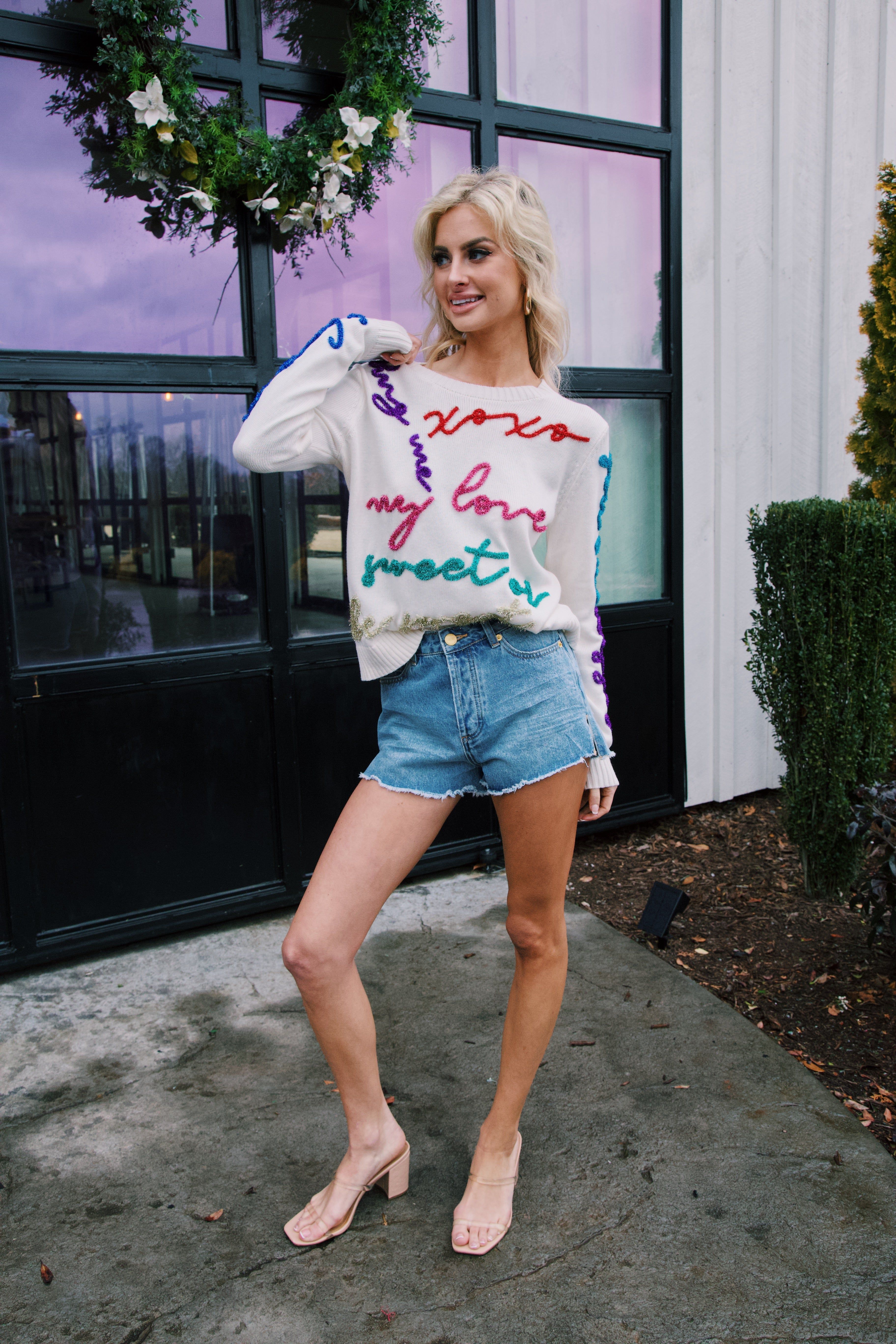 All the Glitter Script Sweater, White Multi sold by North & Main Clothing Company product image thumbnail 3