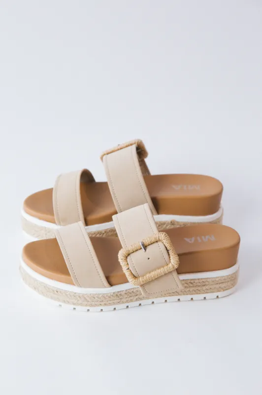 Kenzy Buckle Platform Sandal, Sand made by Mia Shoes