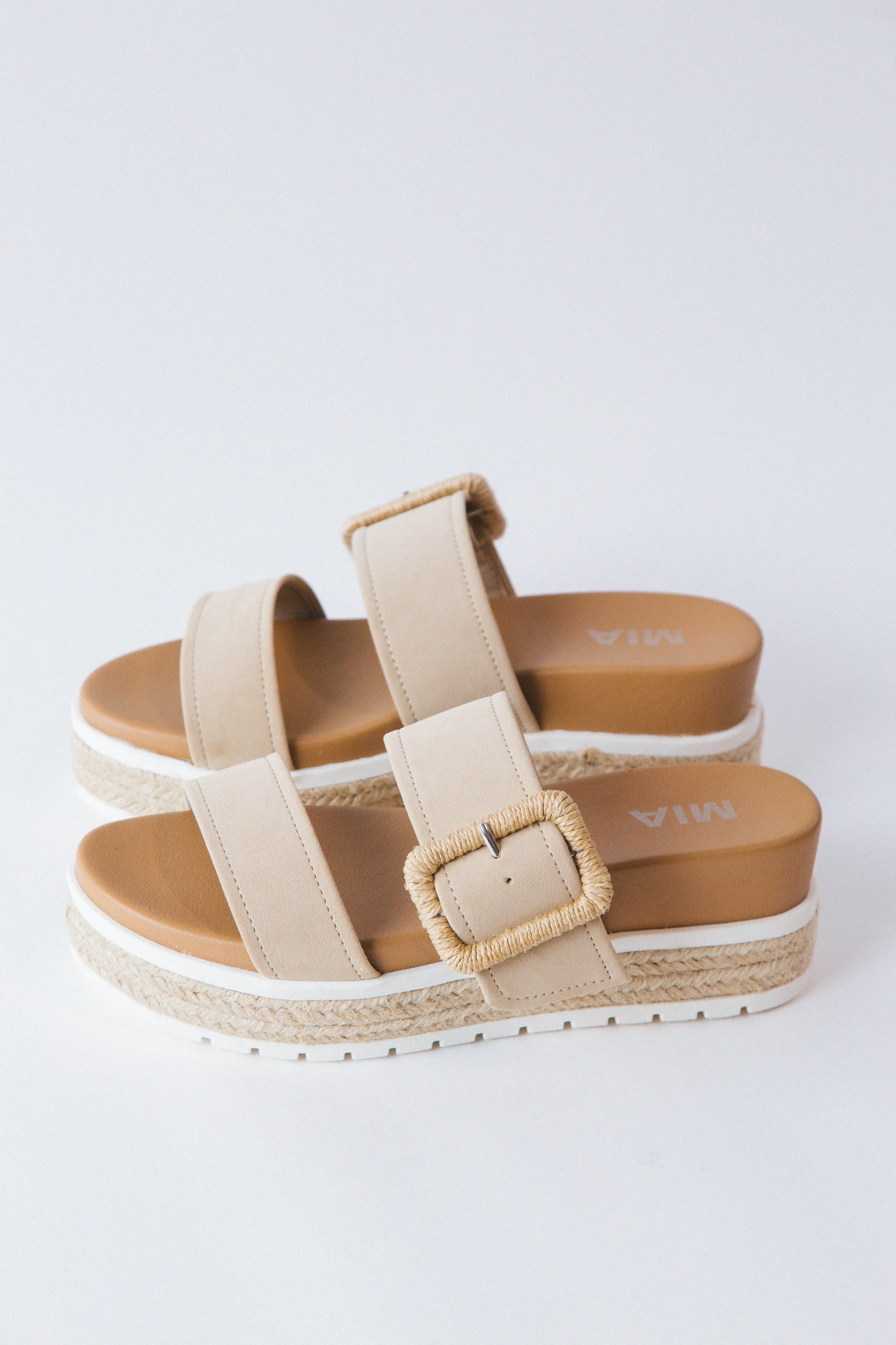 Kenzy Buckle Platform Sandal, Sand sold by North & Main Clothing Company