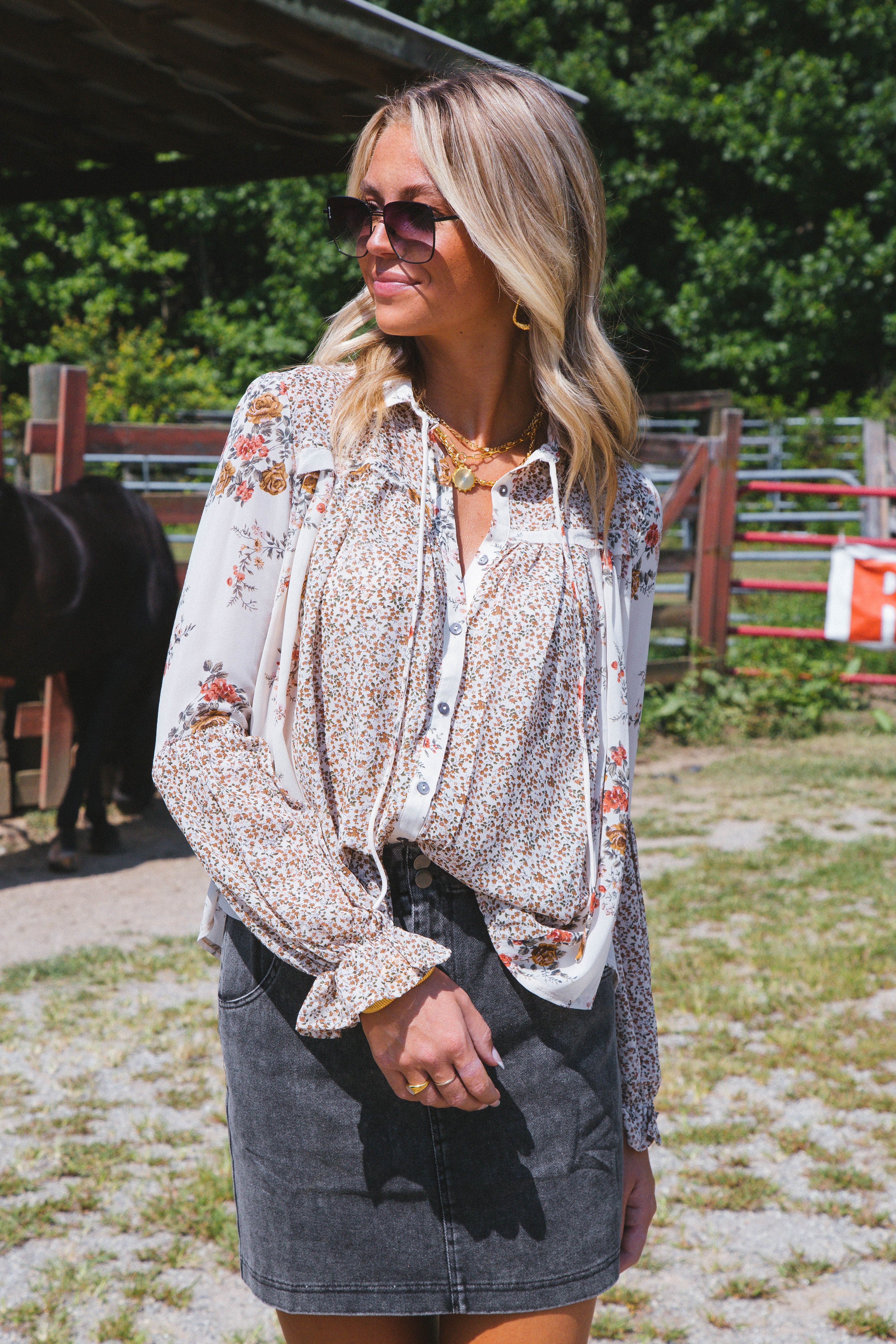 Spring Fling Floral Blouse, Light Taupe sold by North & Main Clothing Company product image thumbnail 5