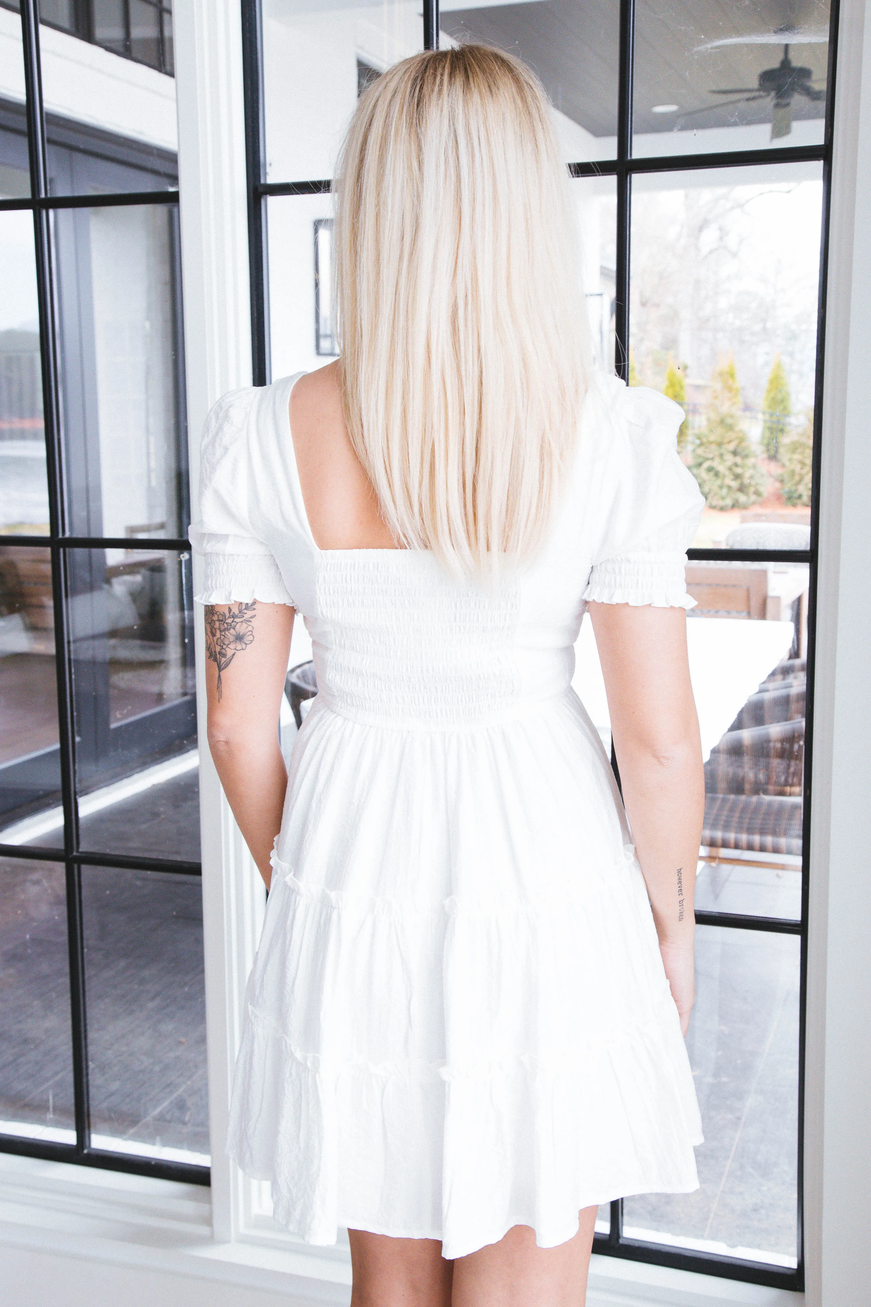 Luna Puff Sleeve Mini Dress, White sold by North & Main Clothing Company product image thumbnail 3