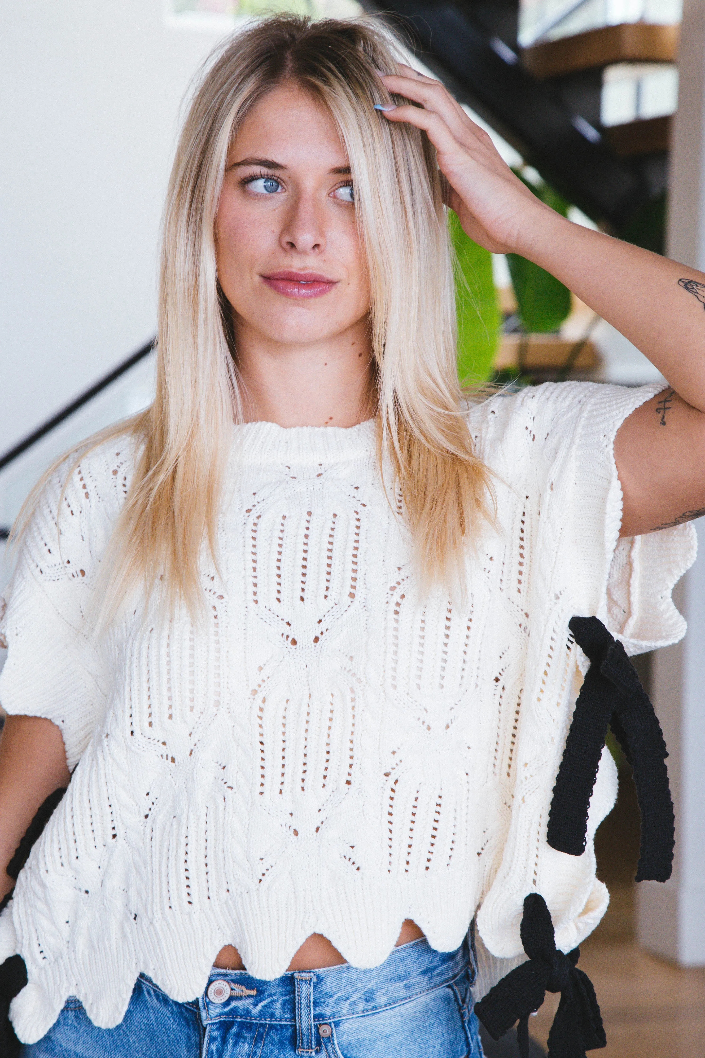 Natalia Scallop Hem & Bow Sides Top, Cream sold by North & Main Clothing Company product image thumbnail 2